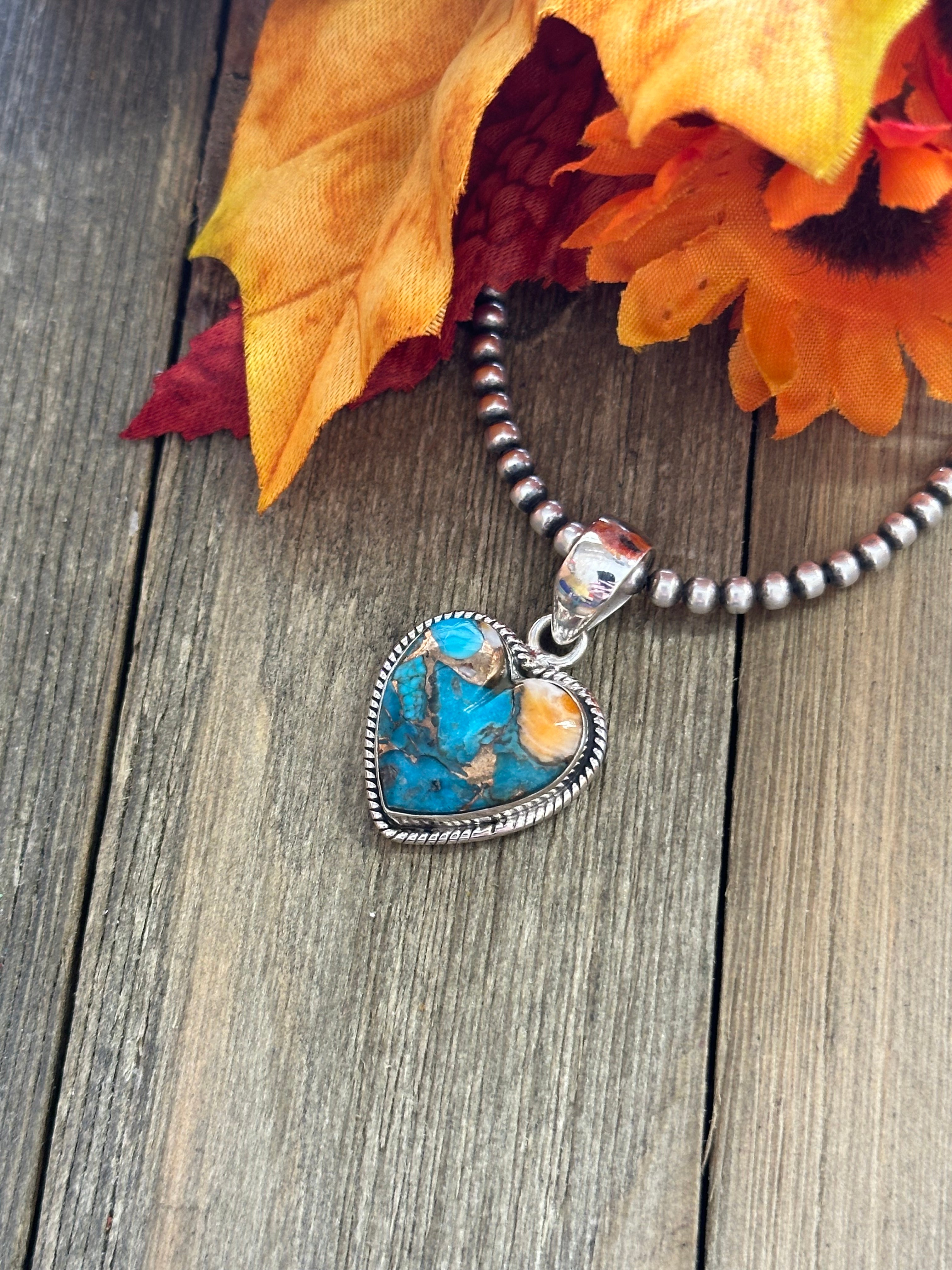 Southwest Handmade Mohave Turquoise & Sterling Silver Heart Pendant