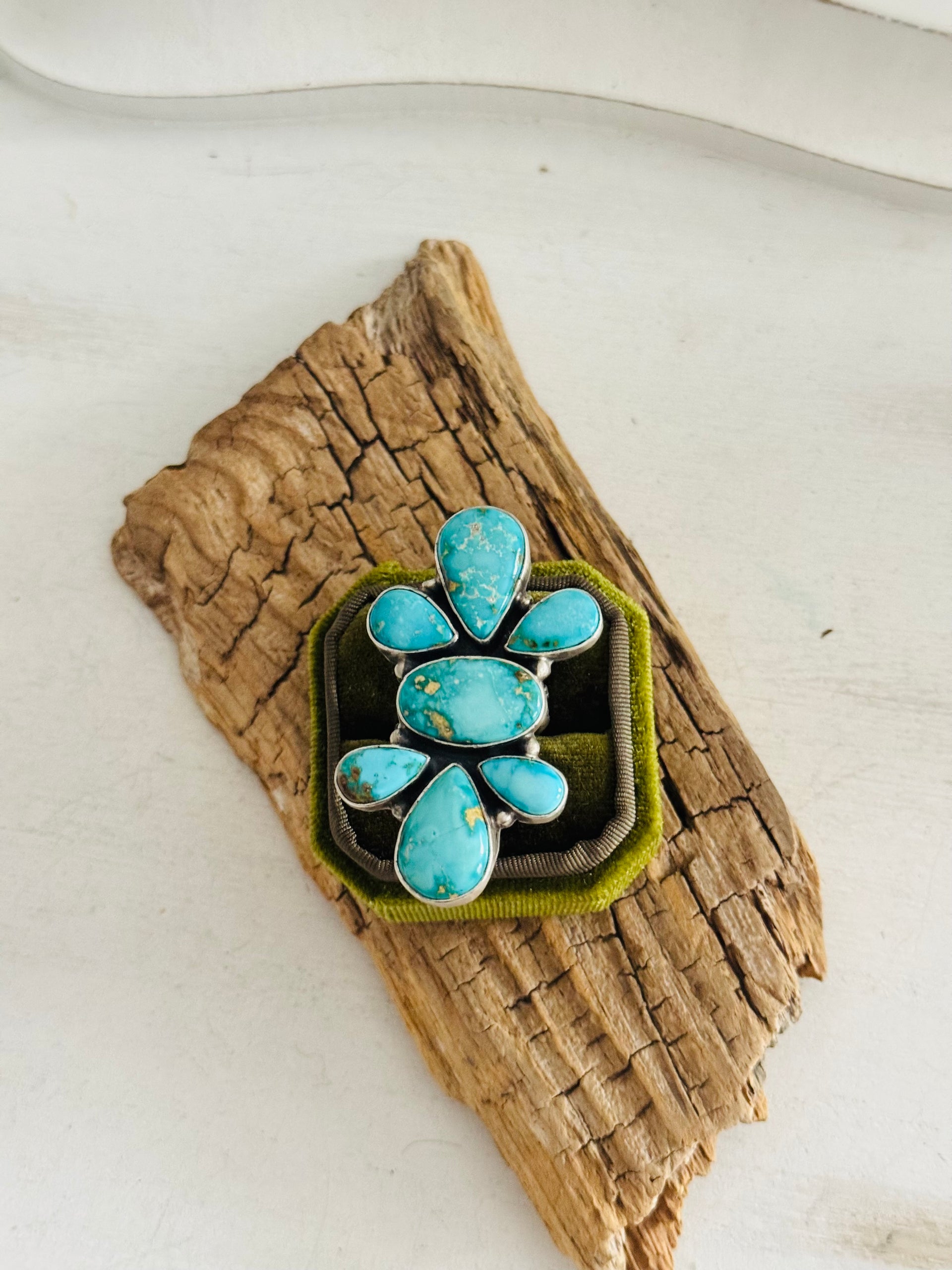 Russell Sam Sonoran Mountain Turquoise & Sterling Silver Adjustable Cluster Ring