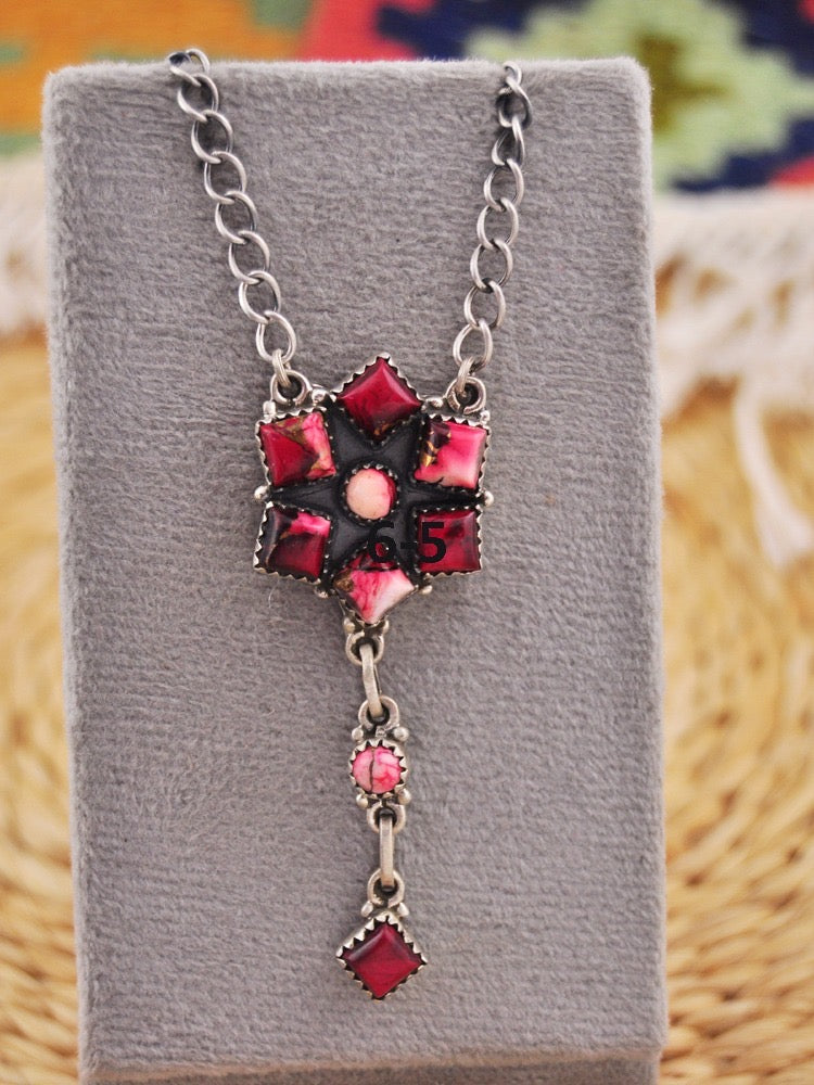 Southwest Made Rose Dahlia & Sterling Silver Necklace