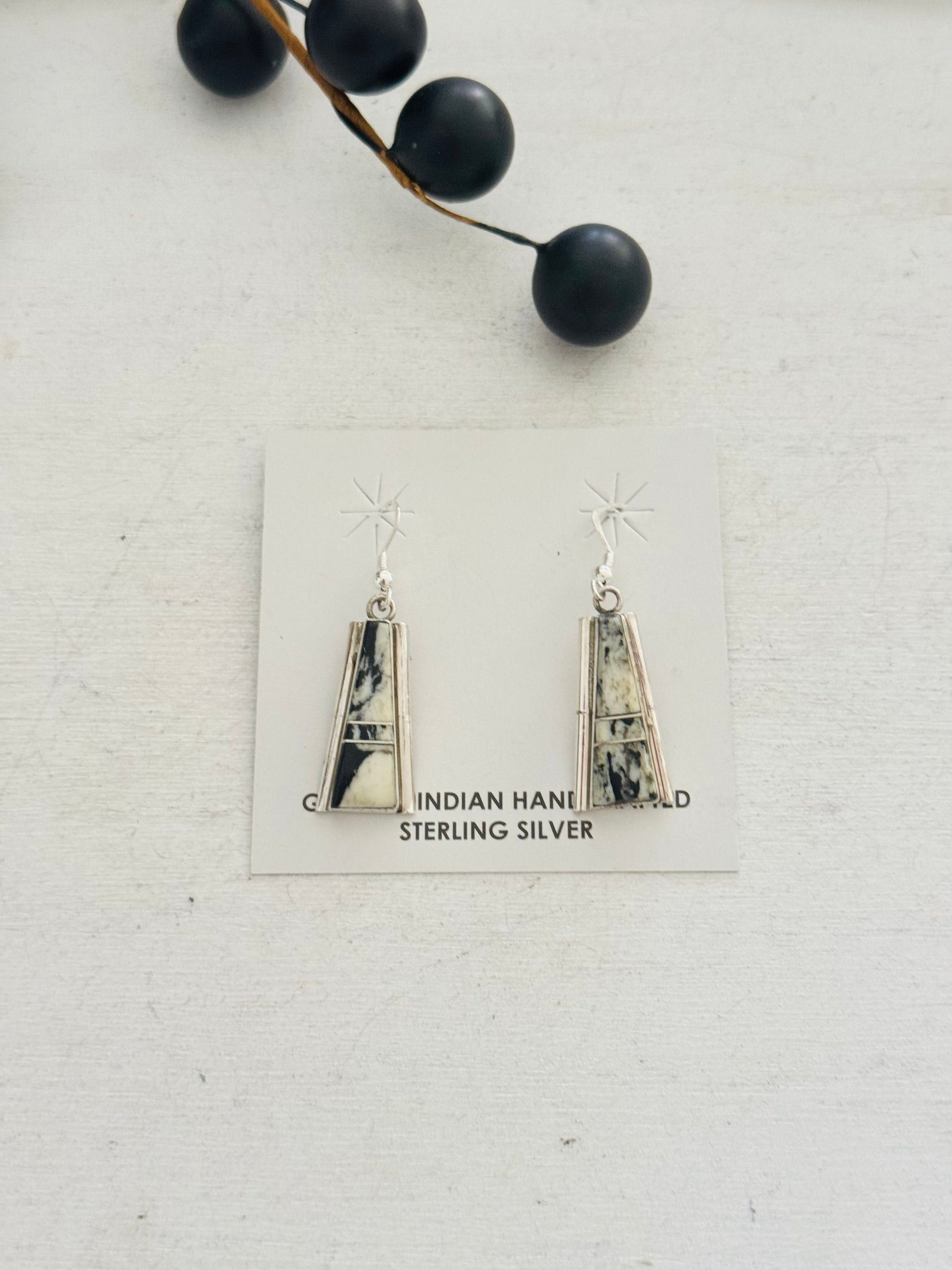 Steve Francisco White Buffalo & Sterling Silver Dangle Inlay Earrings