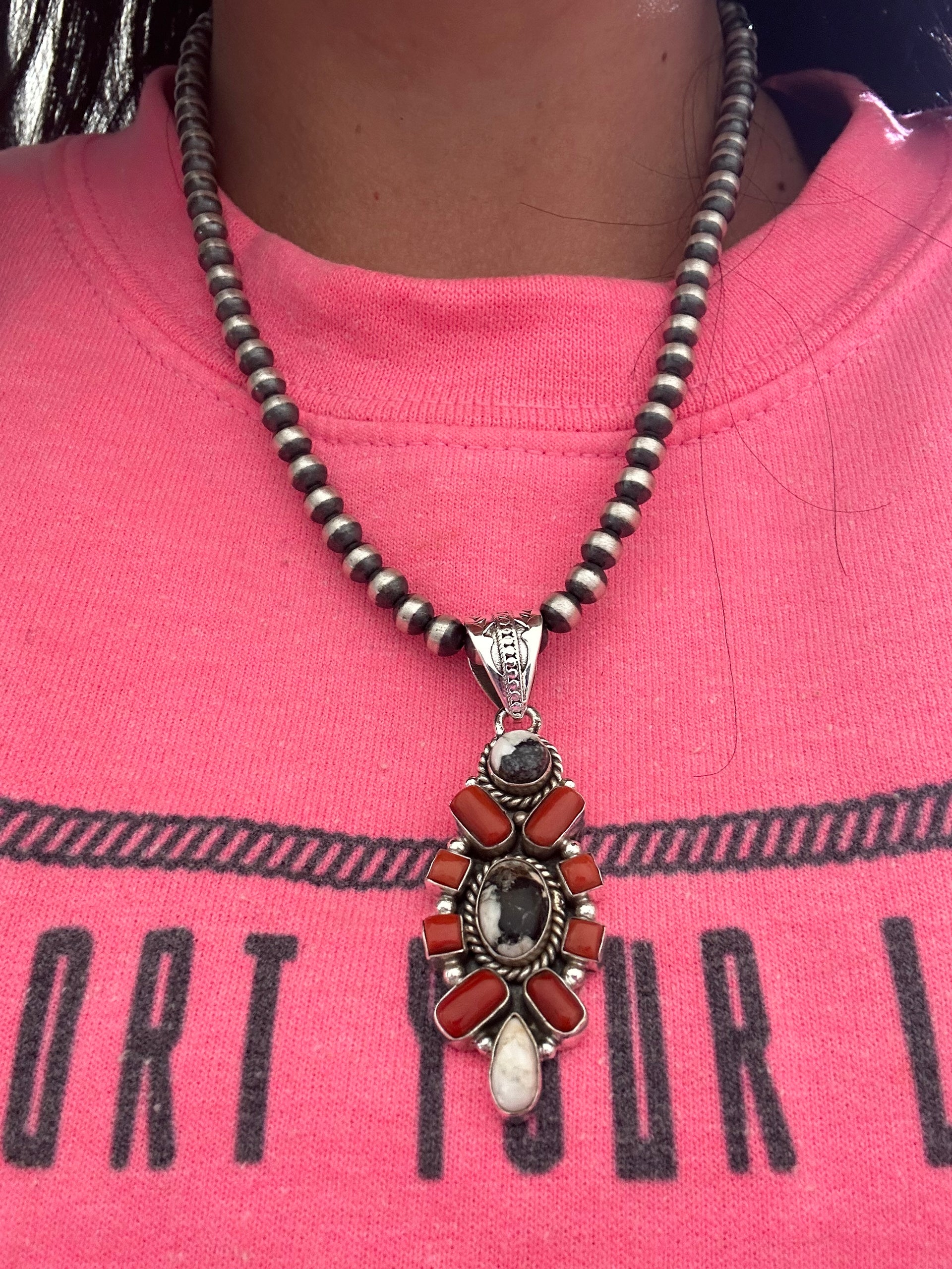 Southwest Handmade Multi Stone & Sterling Silver Cluster Pendant