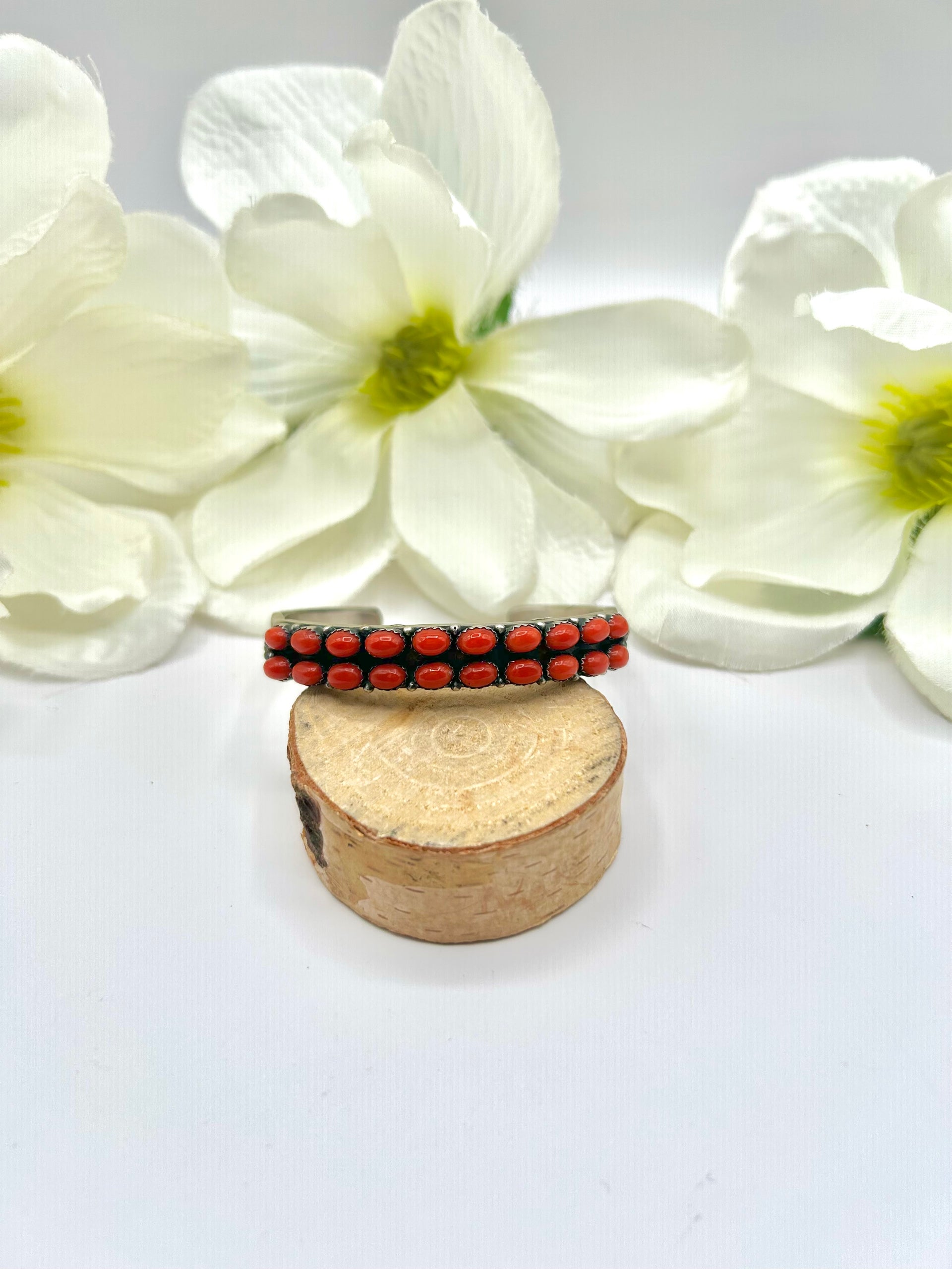Paul Livingston Natural Coral & Sterling Silver Cuff Bracelet