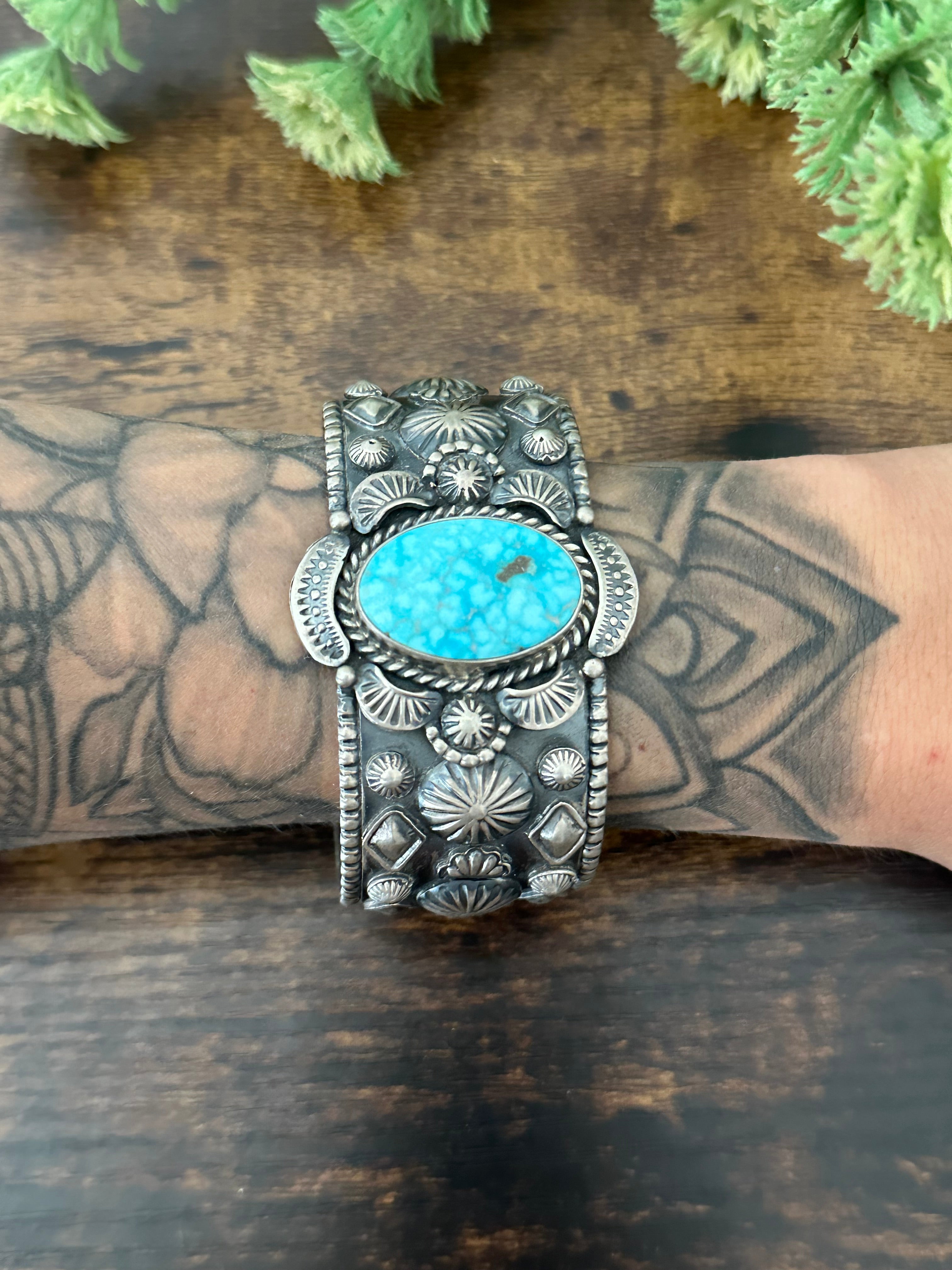 Jeff James Birds Eye Kingman Turquoise & Sterling Silver Cuff Bracelet