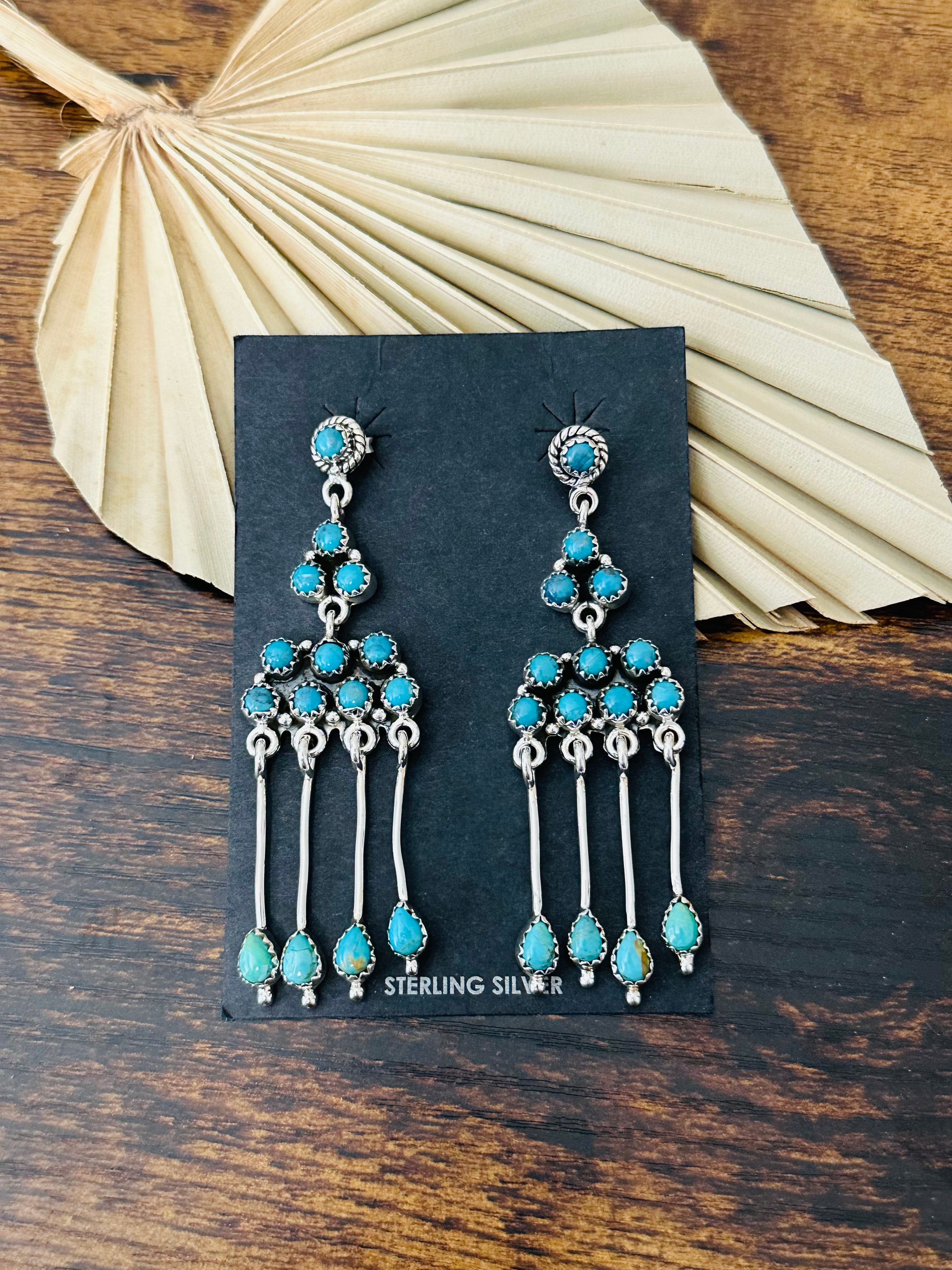 Southwest Handmade Kingman Turquoise & Sterling Silver Post Dangle Earrings