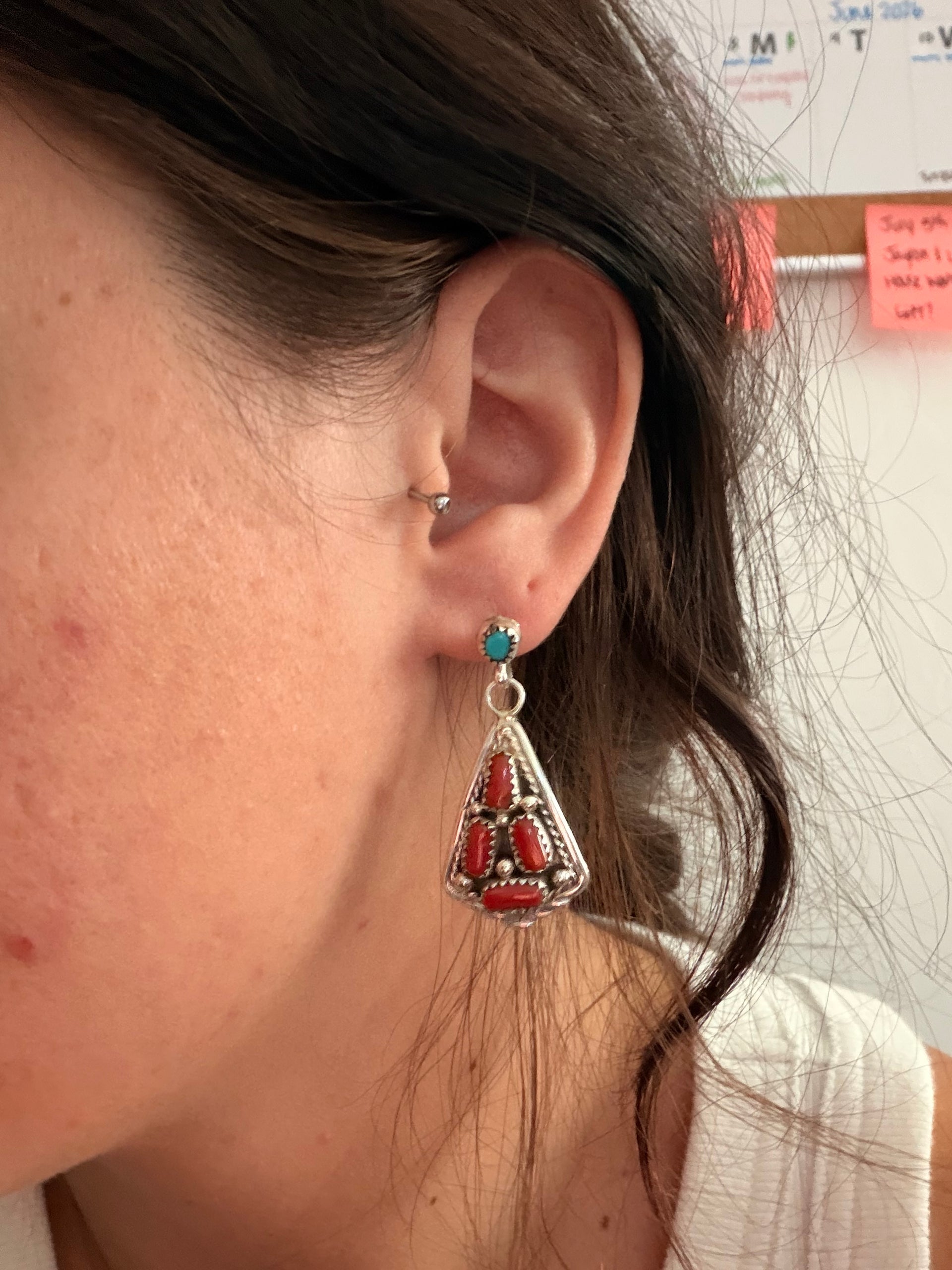 Melvin Chee Multi Stone & Sterling Silver Post Dangle Cluster Earrings