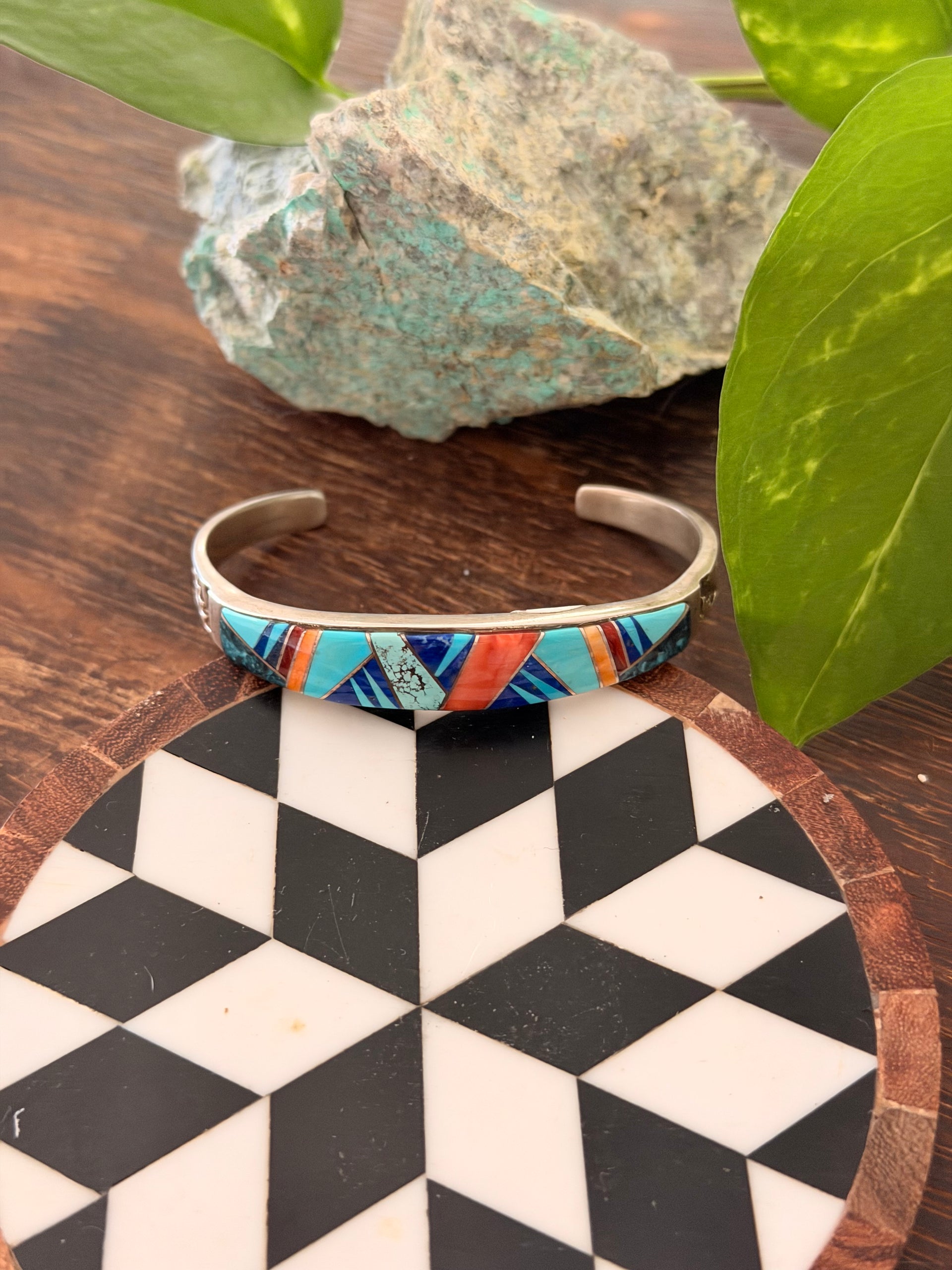 Calvin Begay Multi Stone & Sterling Silver Inlay Cuff Bracelet