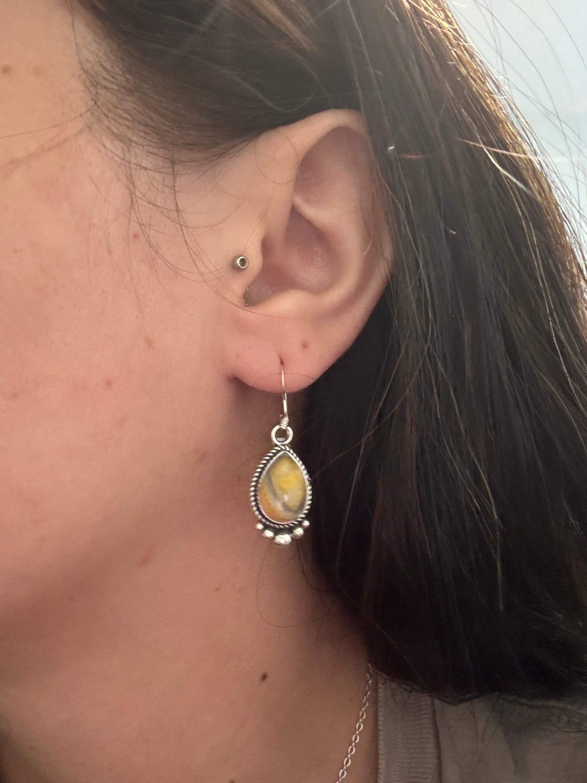 Navajo Made Bb Agate & Sterling Silver Dangle Earrings