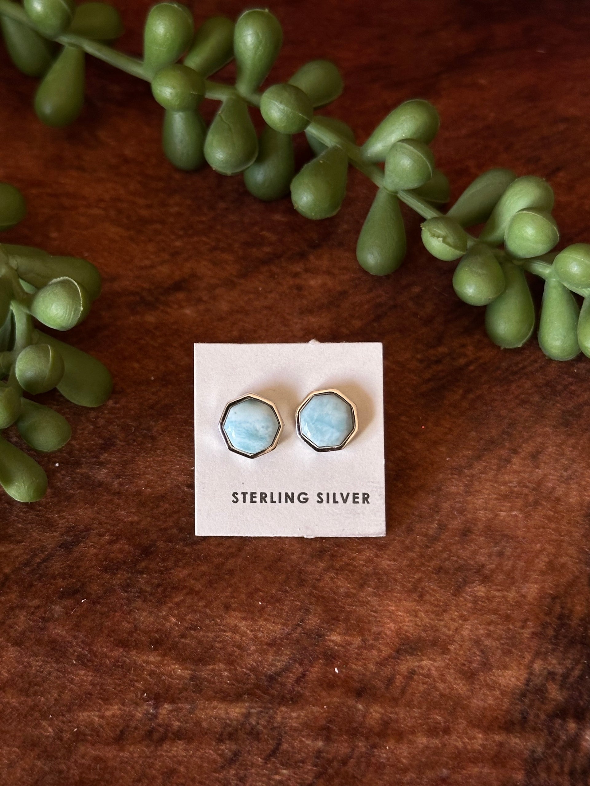 Southwest Handmade Larimar & Sterling Silver Post Earrings
