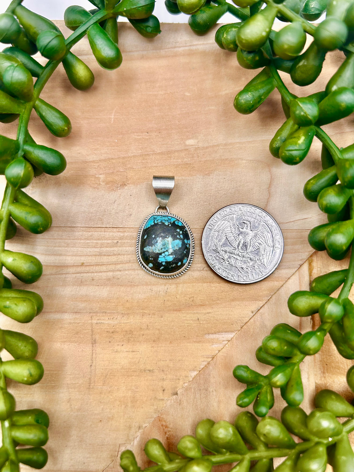 Navajo Made Blue Moon Turquoise & Sterling Silver Pendant