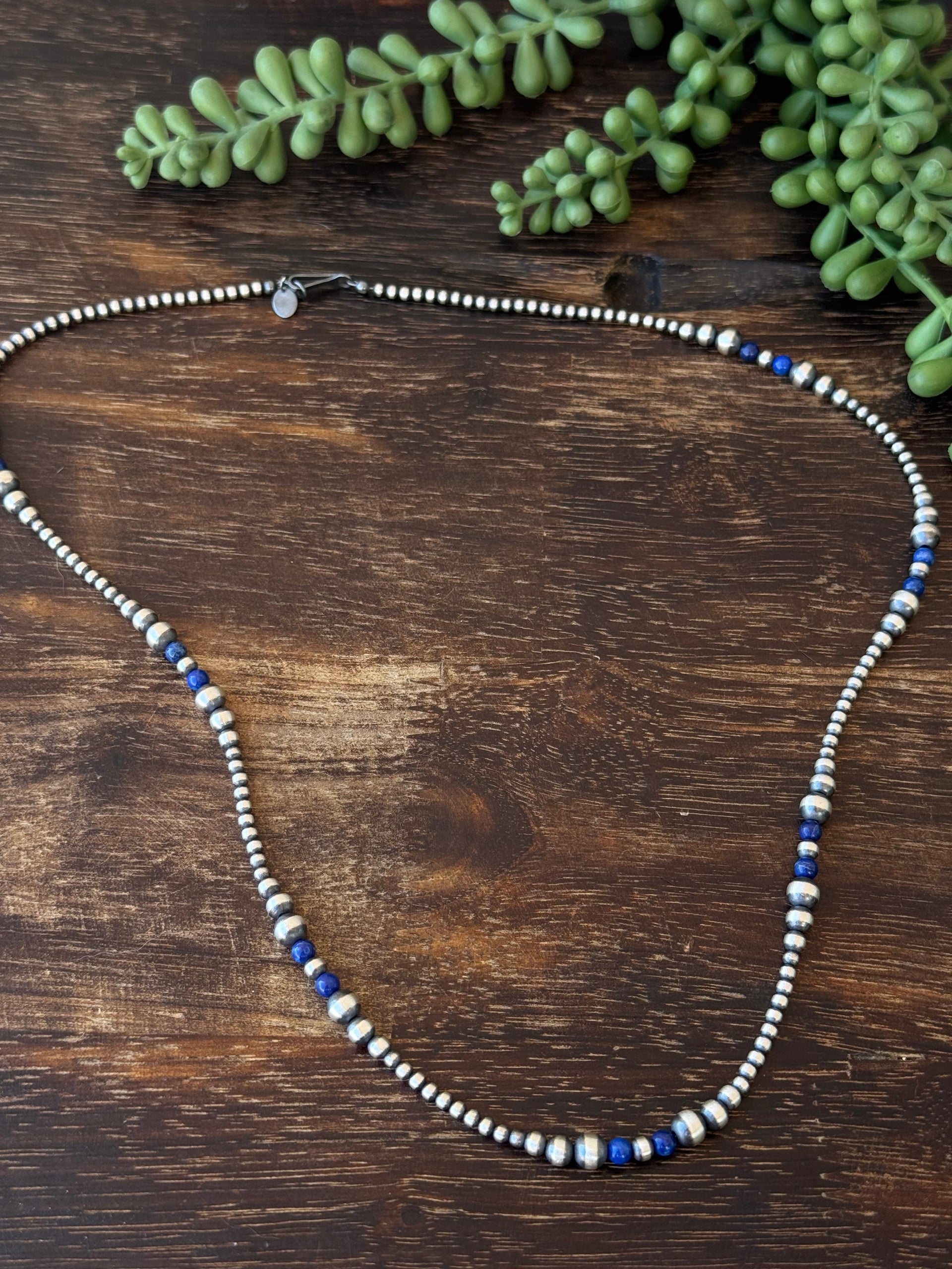Navajo Strung Lapis & Sterling Silver Graduated Pearl Necklace
