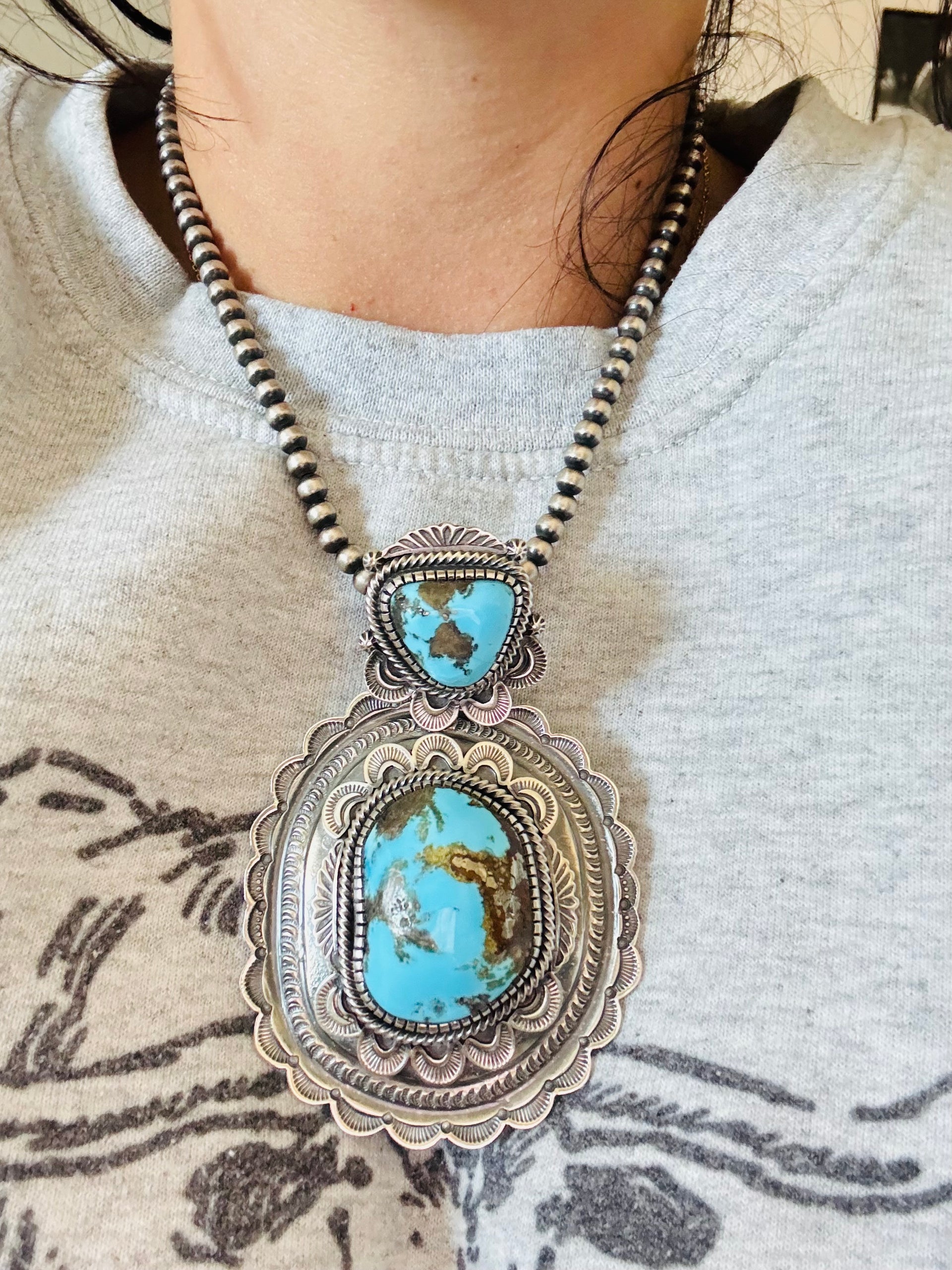 Hank Van Dever Kingman Turquoise & Sterling Silver Pendant