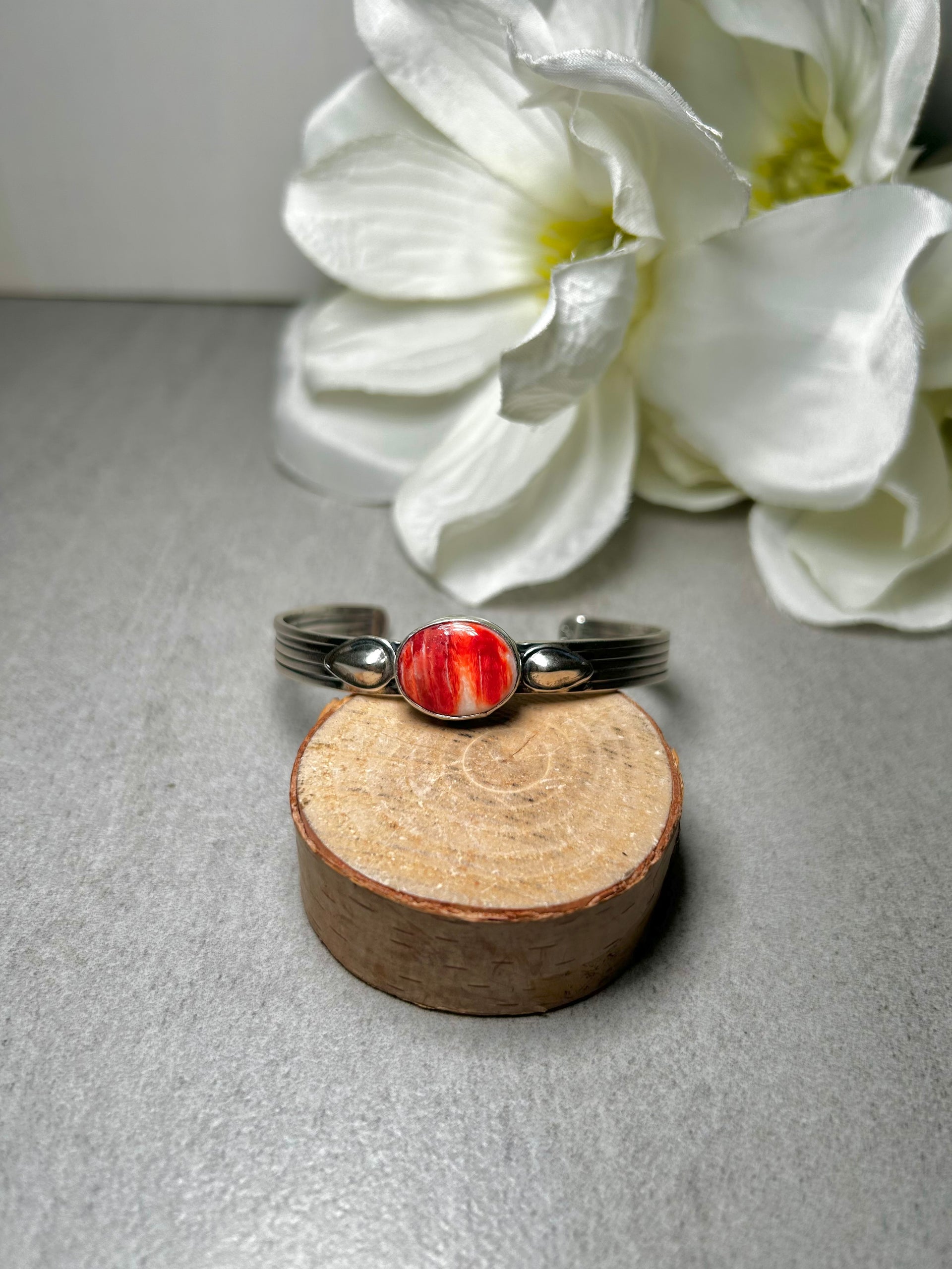 Navajo Made Spiny Oyster & Sterling Silver Cuff Bracelet