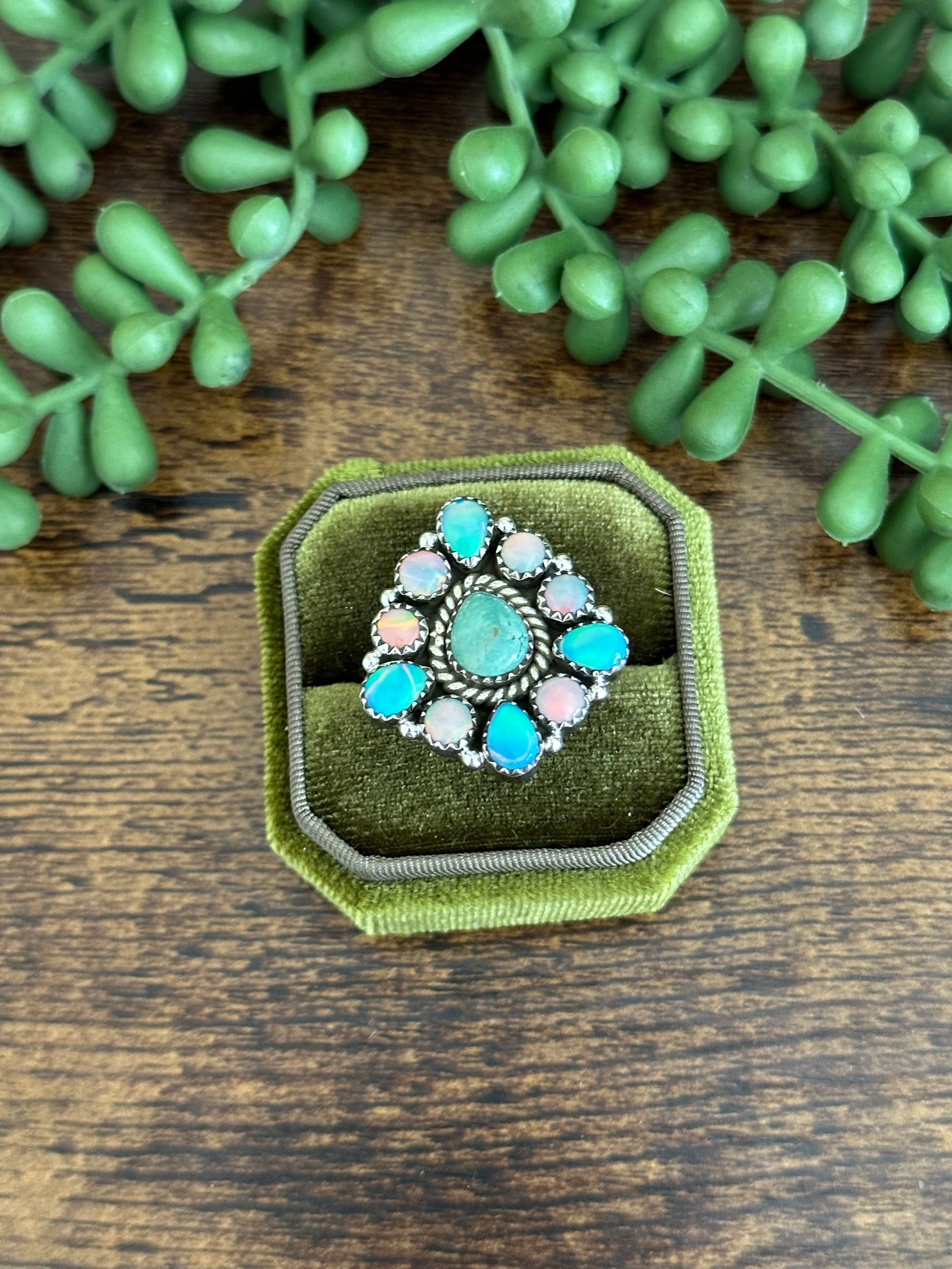 Southwest Handmade Multi Stone & Sterling Silver Adjustable Cluster Ring