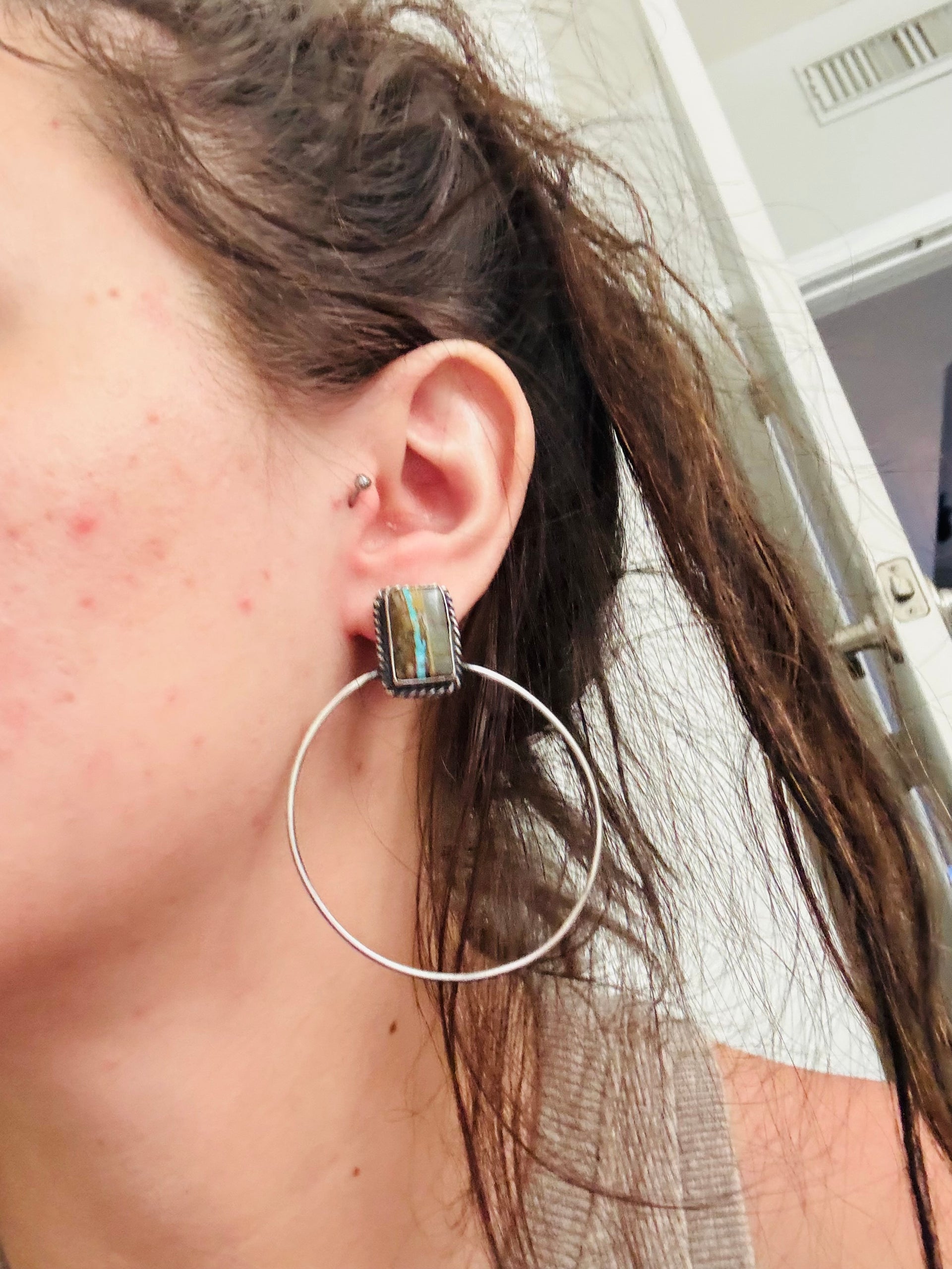 Elouise Kee Ribbon Royston & Sterling Silver Post Dangle Hoop Earrings