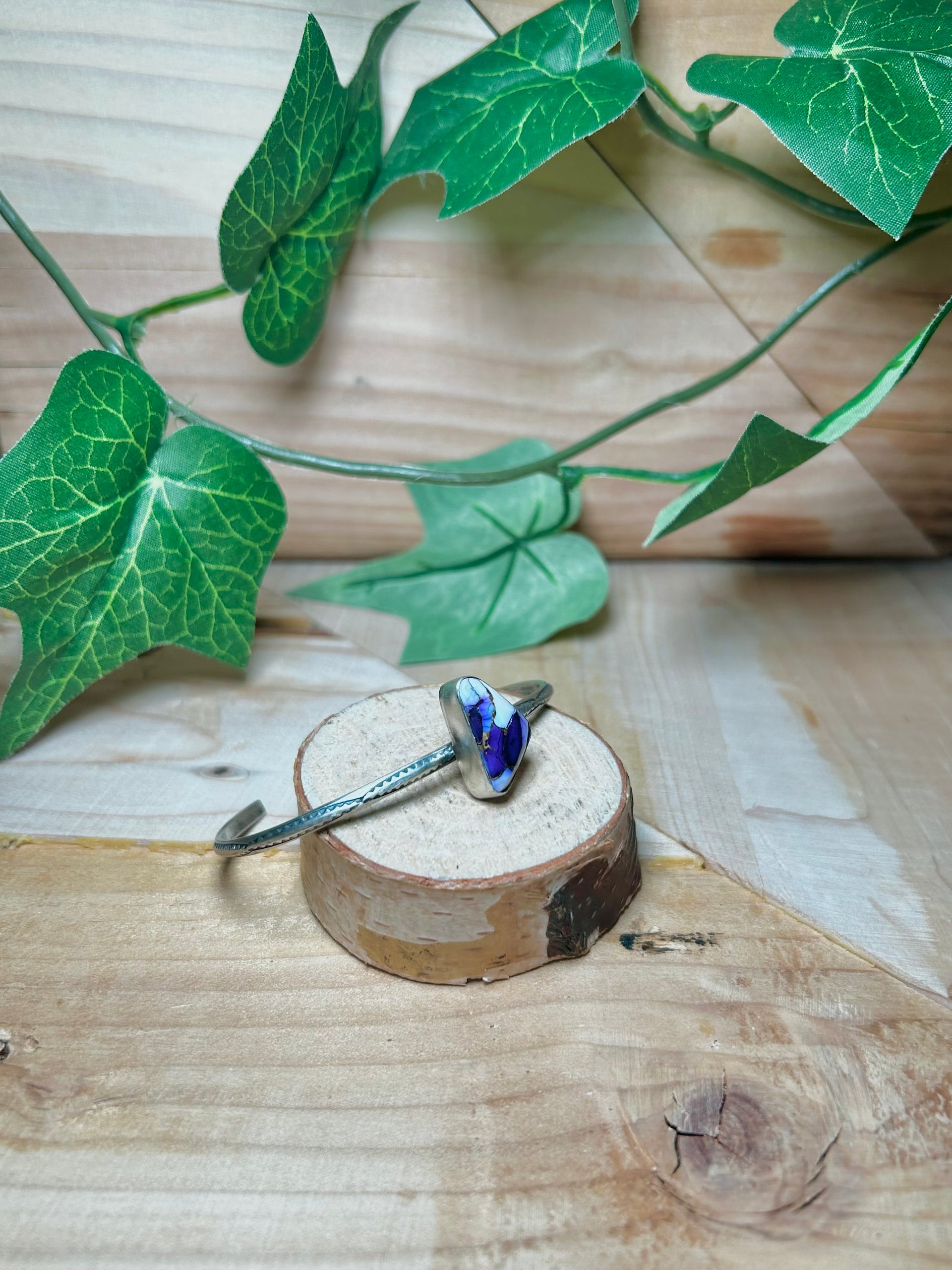 Navajo Made Purple Mohave Turquoise & Sterling Silver Cuff Bracelet
