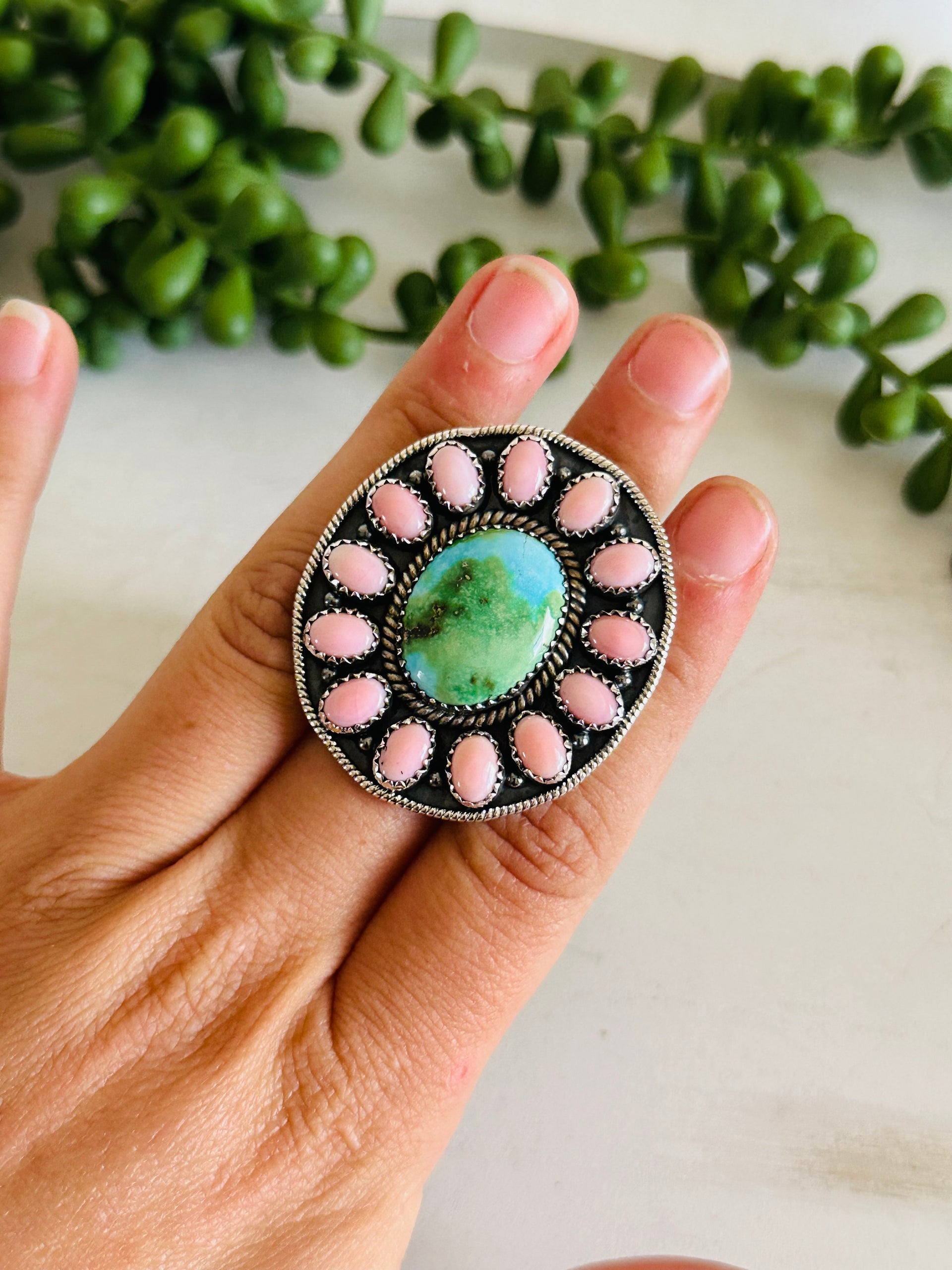Southwest Handmade Multi Stone & Sterling Silver Adjustable Cluster Ring