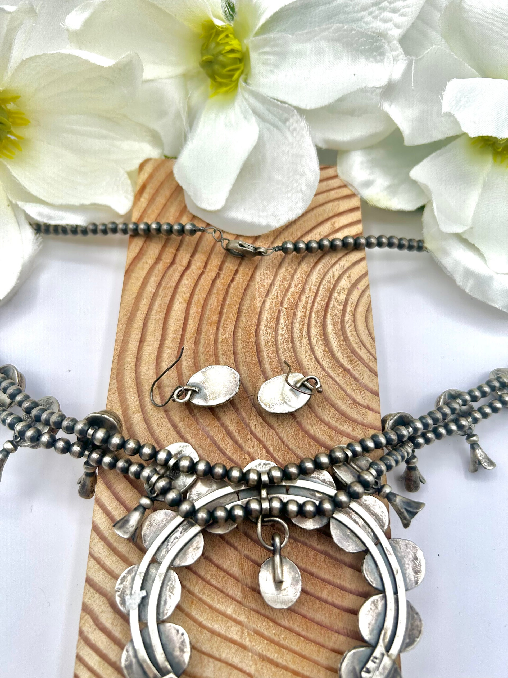 Navajo Made New Lander Variscite & Sterling Silver Necklace Set