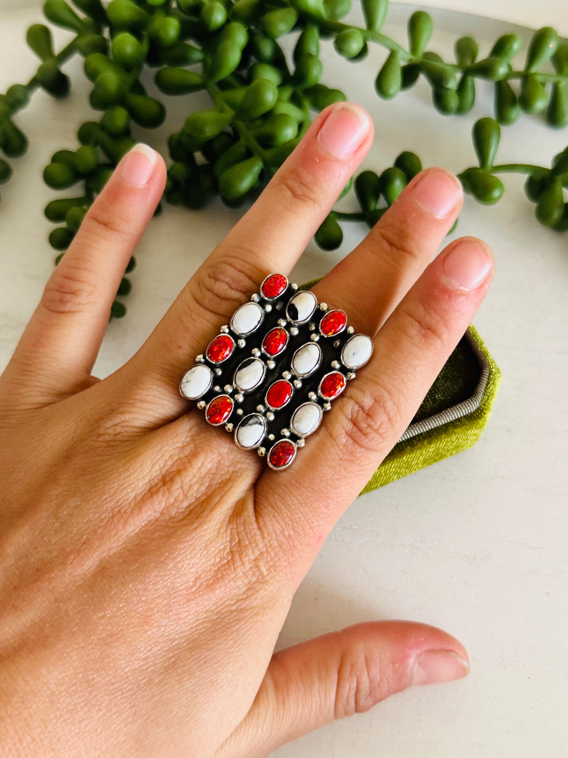 Southwest Handmade Multi Stone & Sterling Silver Adjustable Cluster Ring