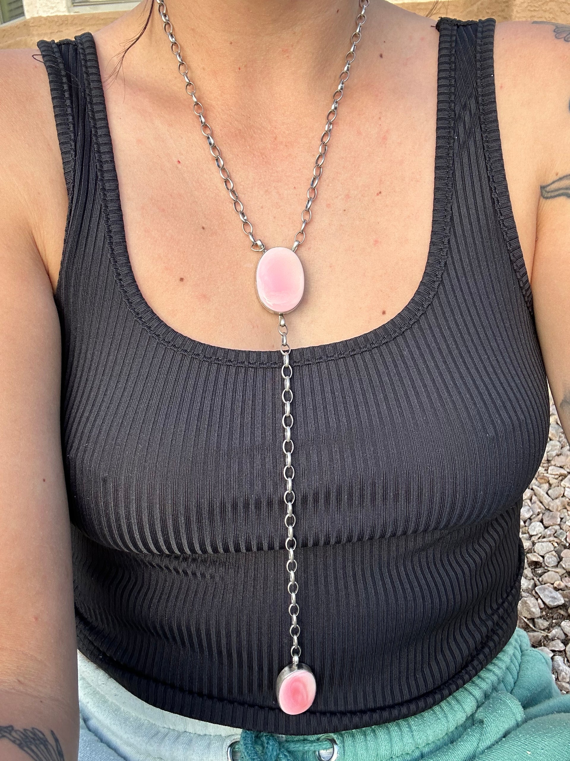 Alfred Martinez Pink Conch & Sterling Silver Lariat Necklace