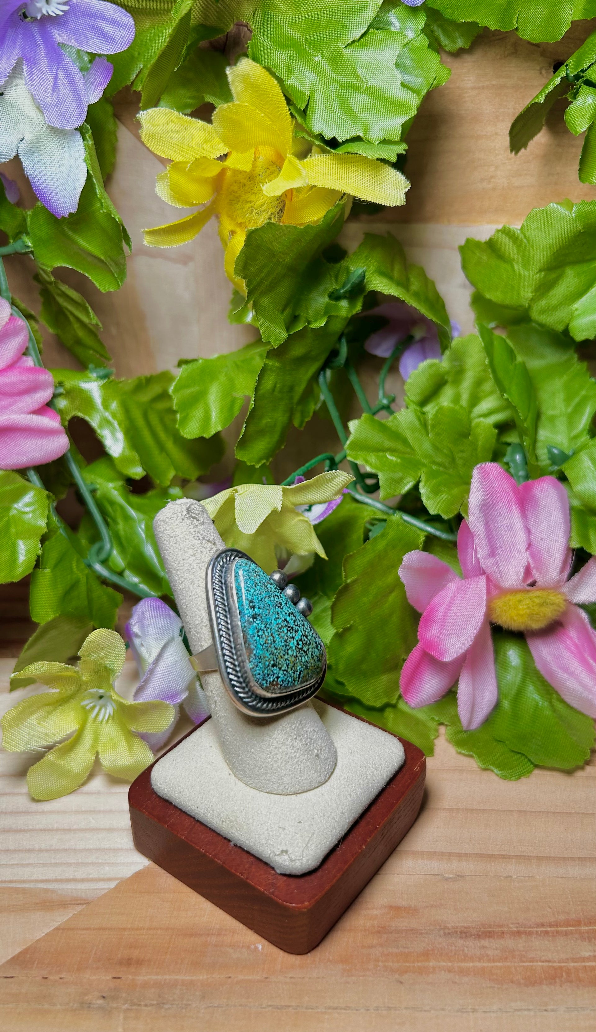 David Bennaly Turquoise Mountain & Sterling Silver Ring Size 7