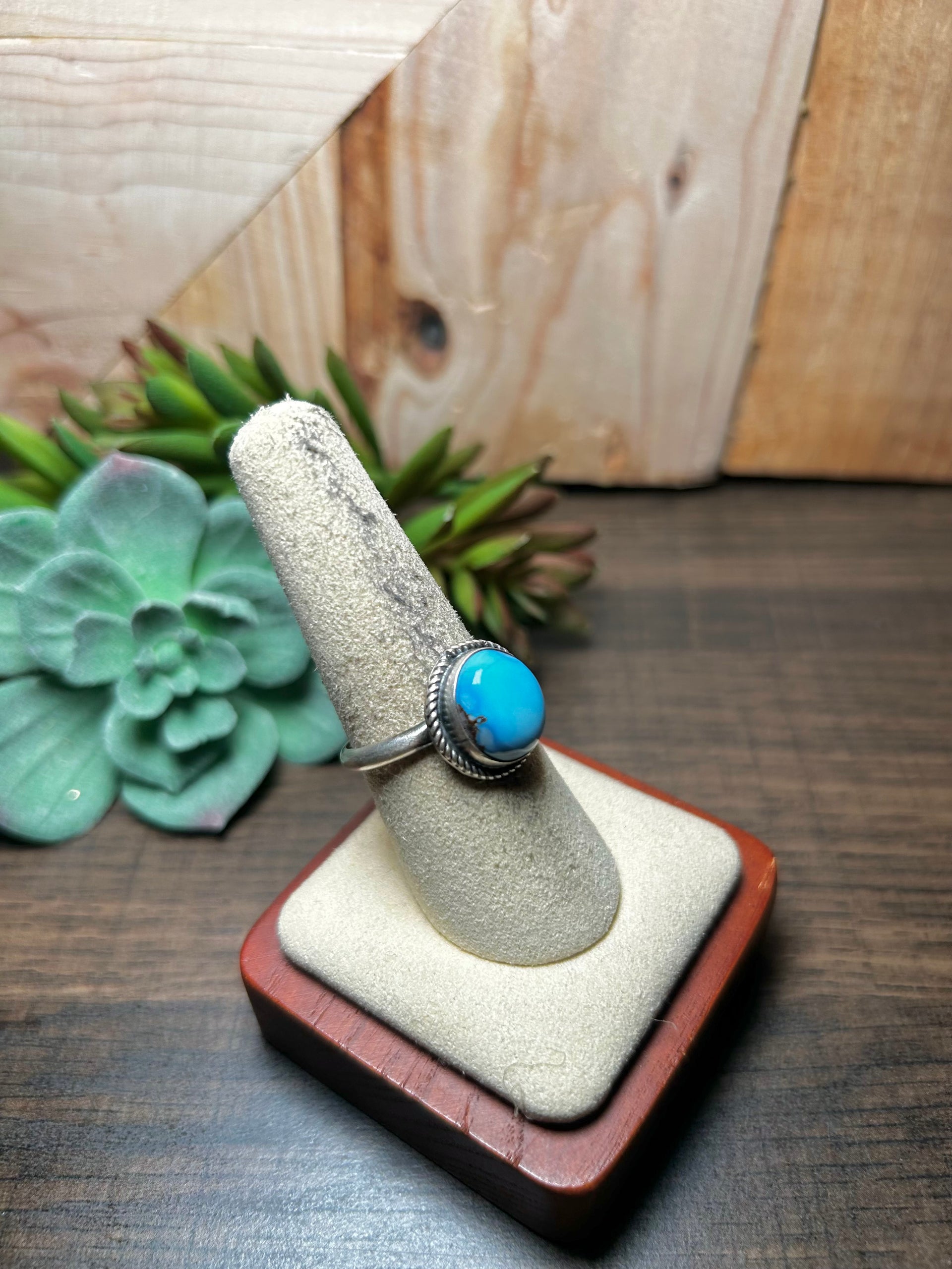 Navajo Made Golden Turquoise & Sterling Silver Ring Size 8.75