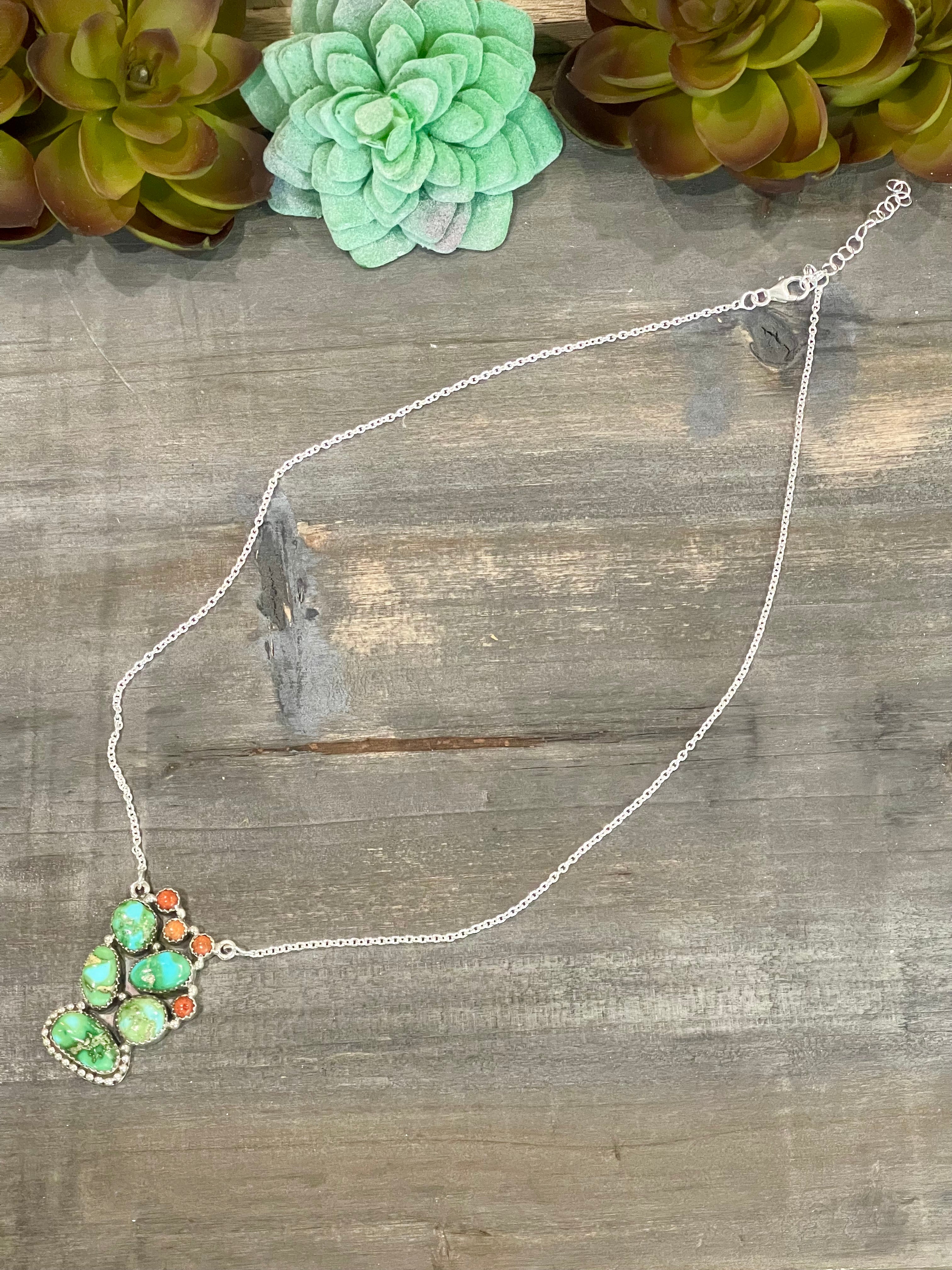 Southwest Handmade Sonoran Mountain Turquoise & Sterling Silver Cluster Necklace