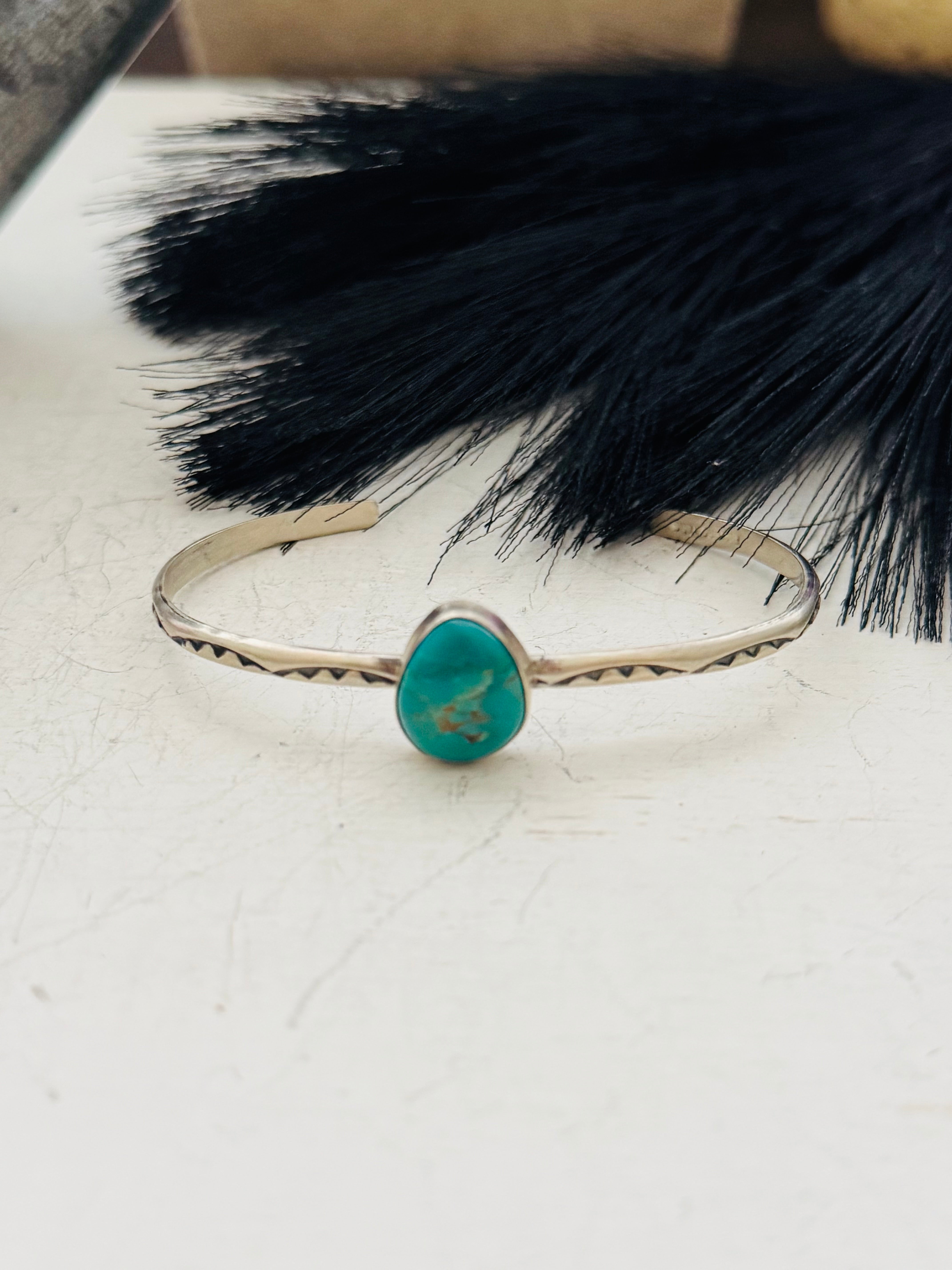 Navajo Made Kingman Turquoise & Sterling Silver Cuff Bracelet