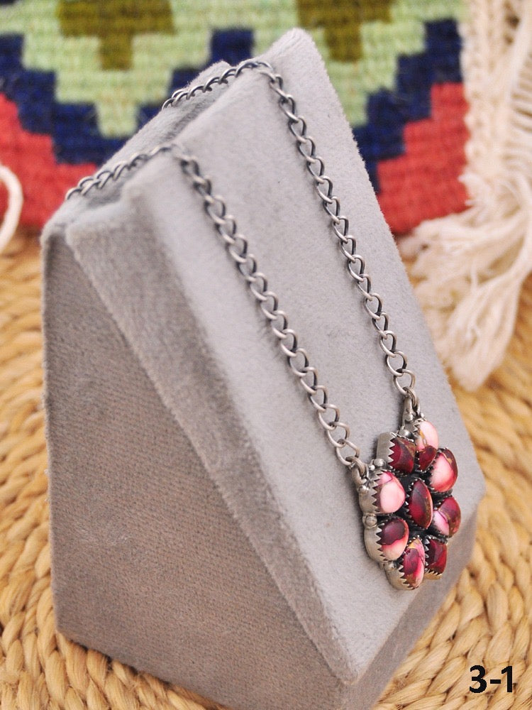 Southwest Made Rose Dahlia & Sterling Silver Necklace