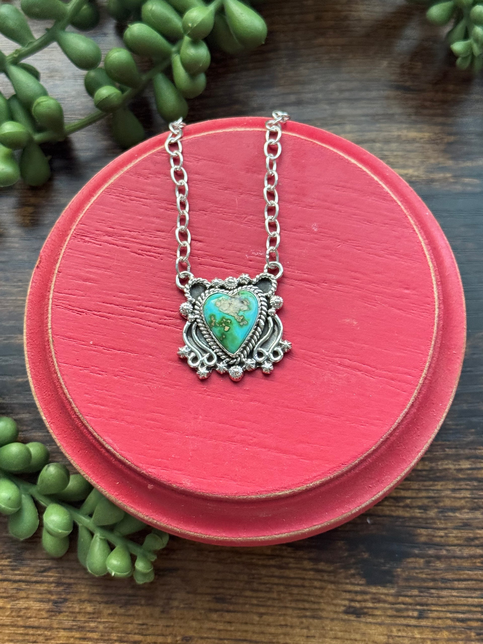 Southwest Made Sonoran Mountain Turquoise & Sterling Silver Heart Necklace