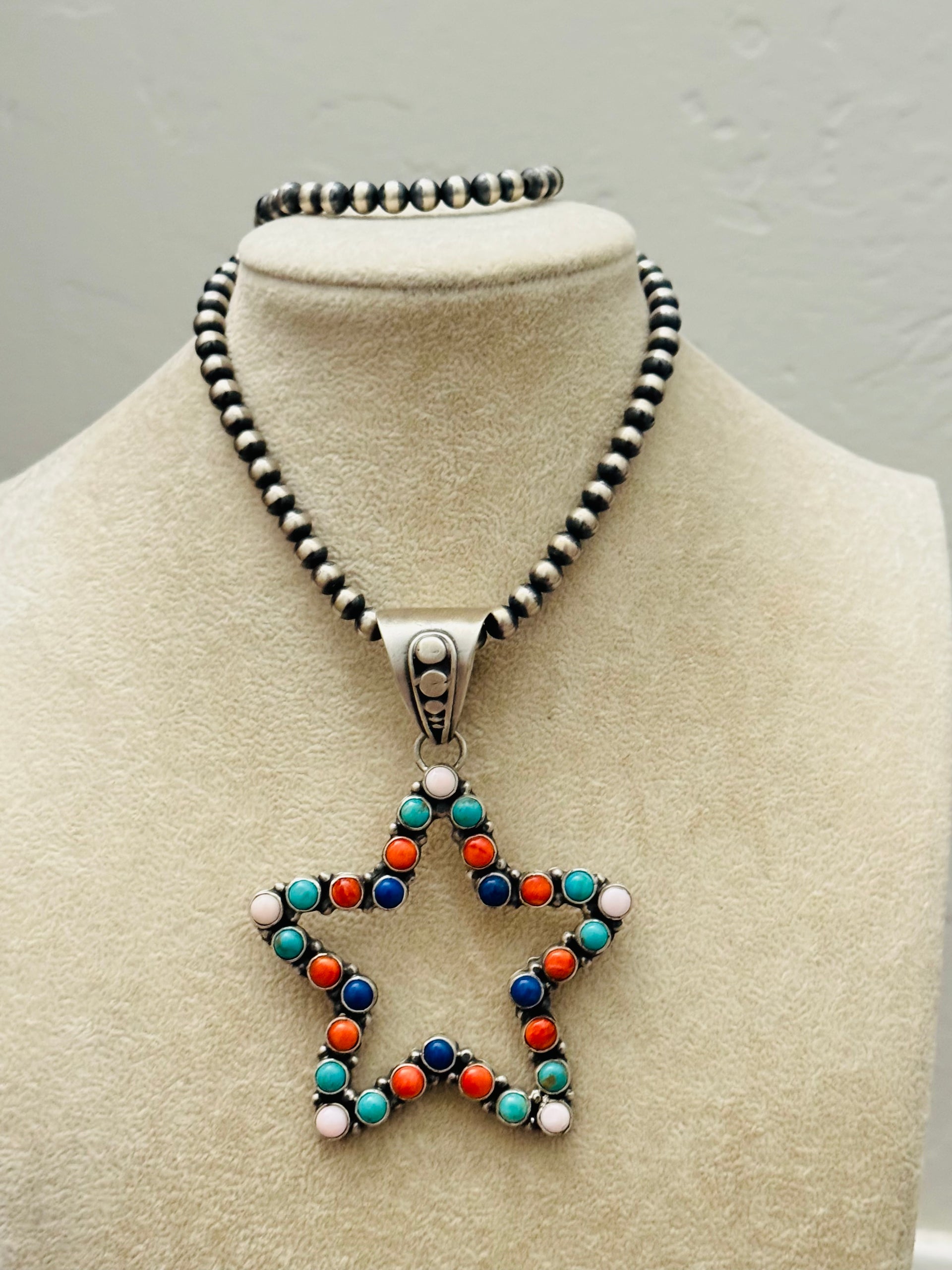 Charles Johnson Multi Stone & Sterling Silver Star Pendant