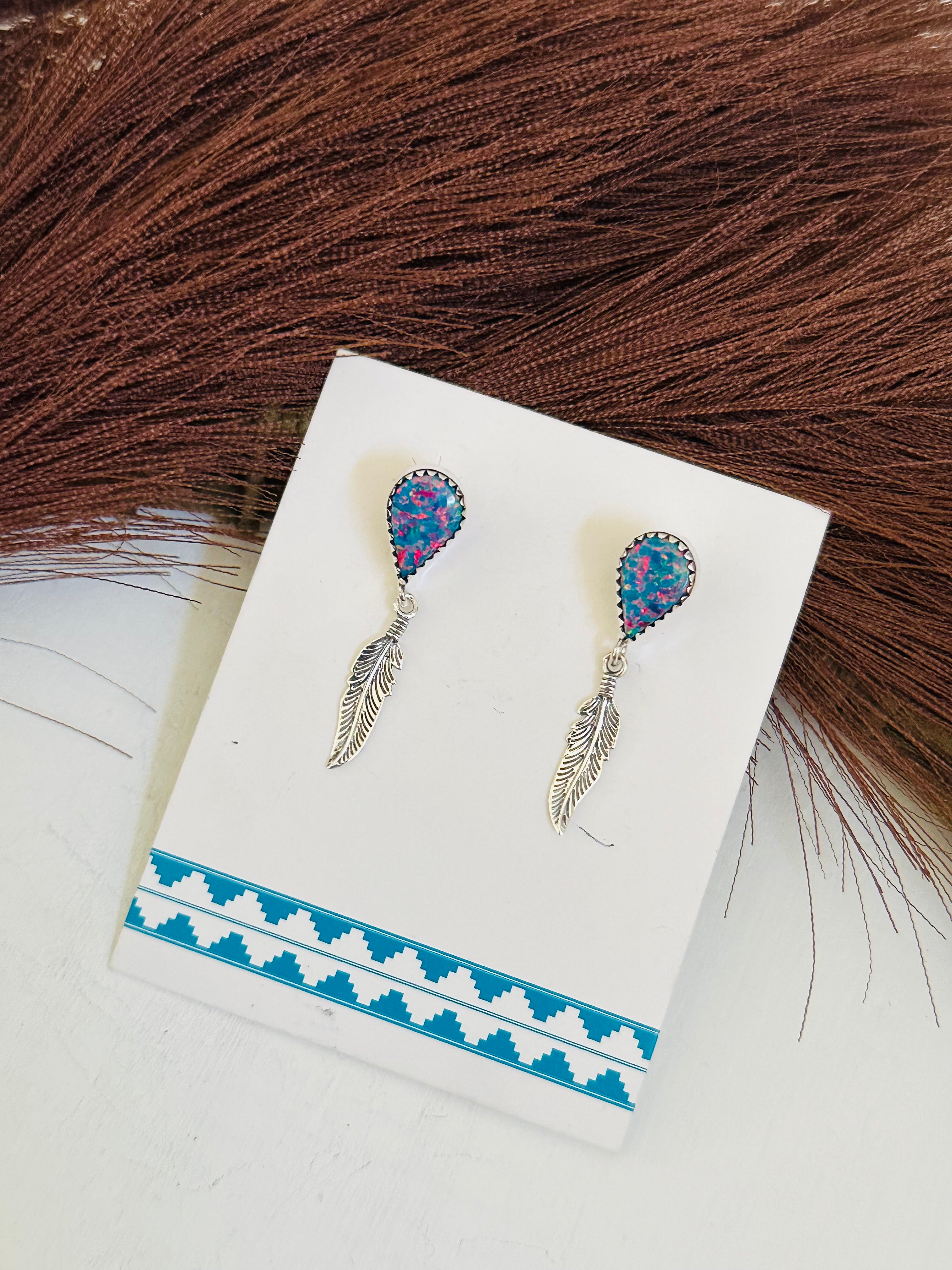 TTD “Heather” Blue Opal & Sterling Silver Post Dangle Earrings