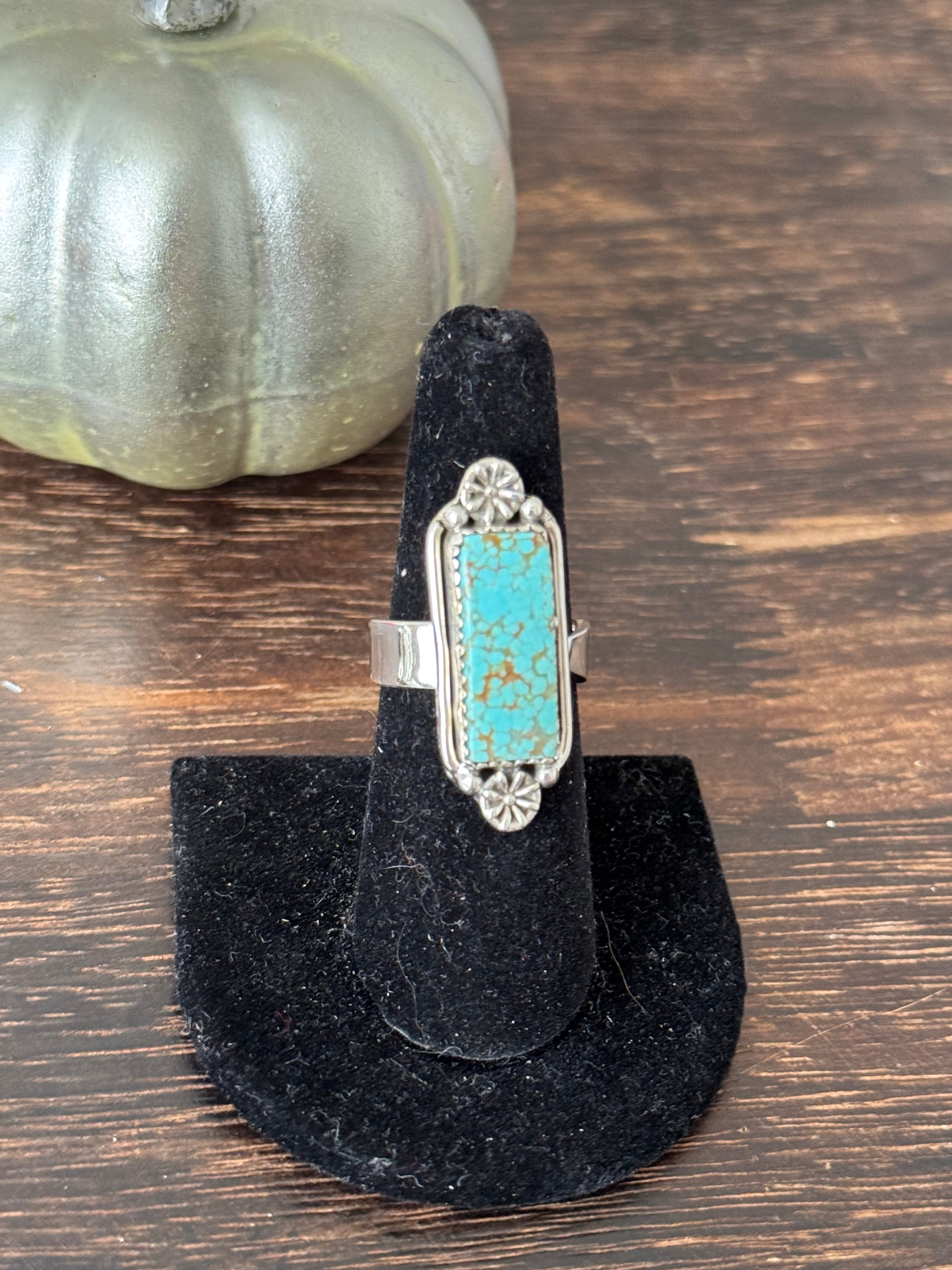 Southwest Handmade Number 8 Turquoise & Sterling Silver Adjustable Ring