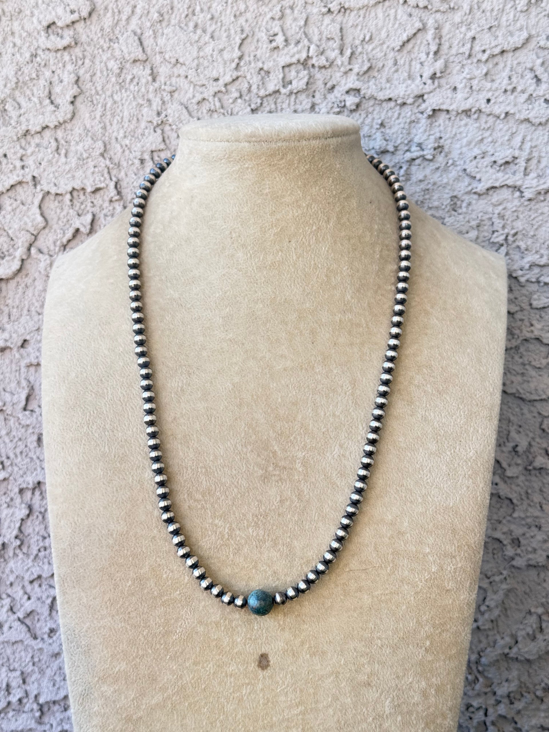 Navajo Strung Egyptian Turquoise & Sterling Silver Pearl Necklace