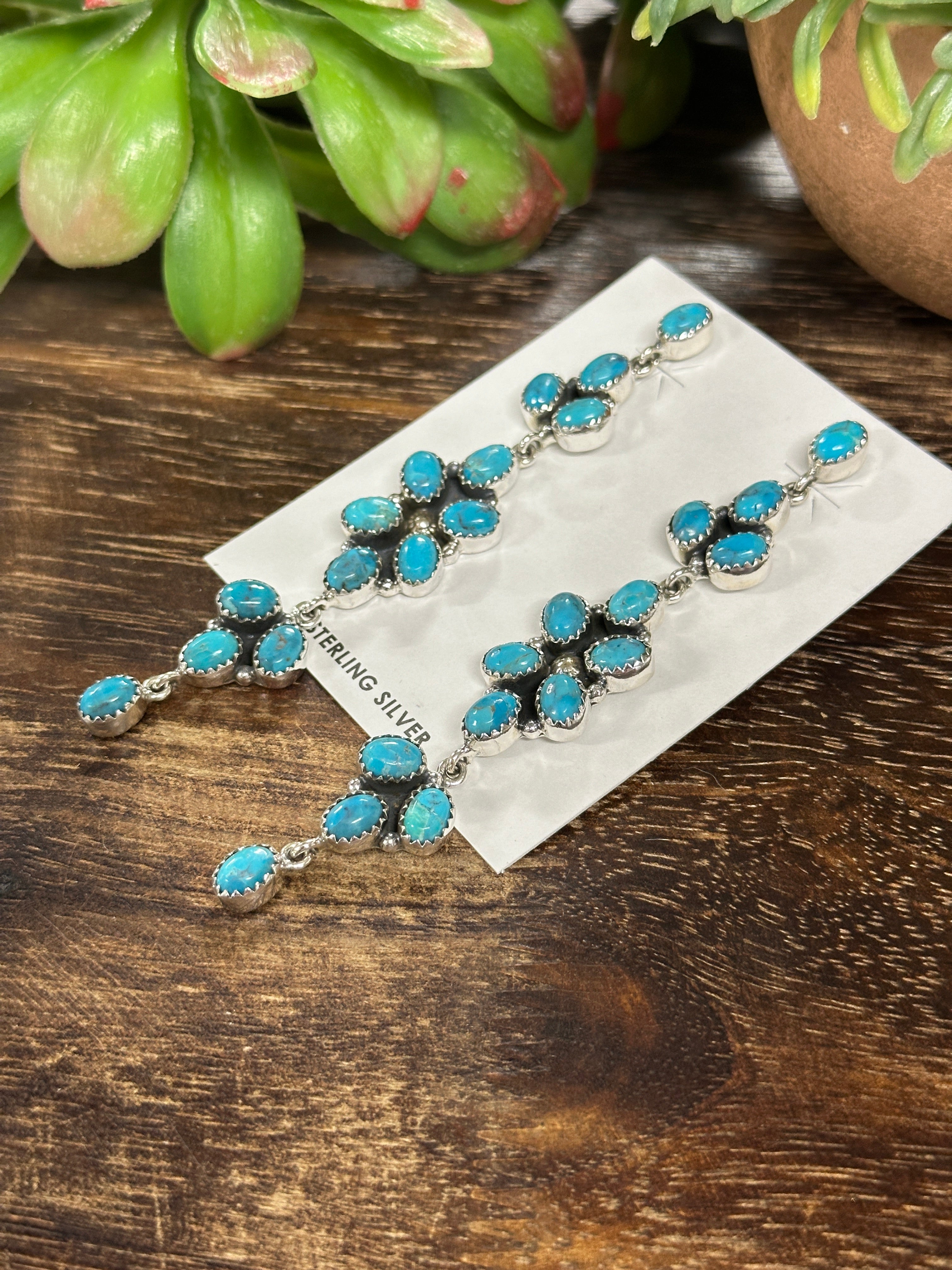 Southwest Handmade Kingman Turquoise & Sterling Silver Post Dangle Earrings