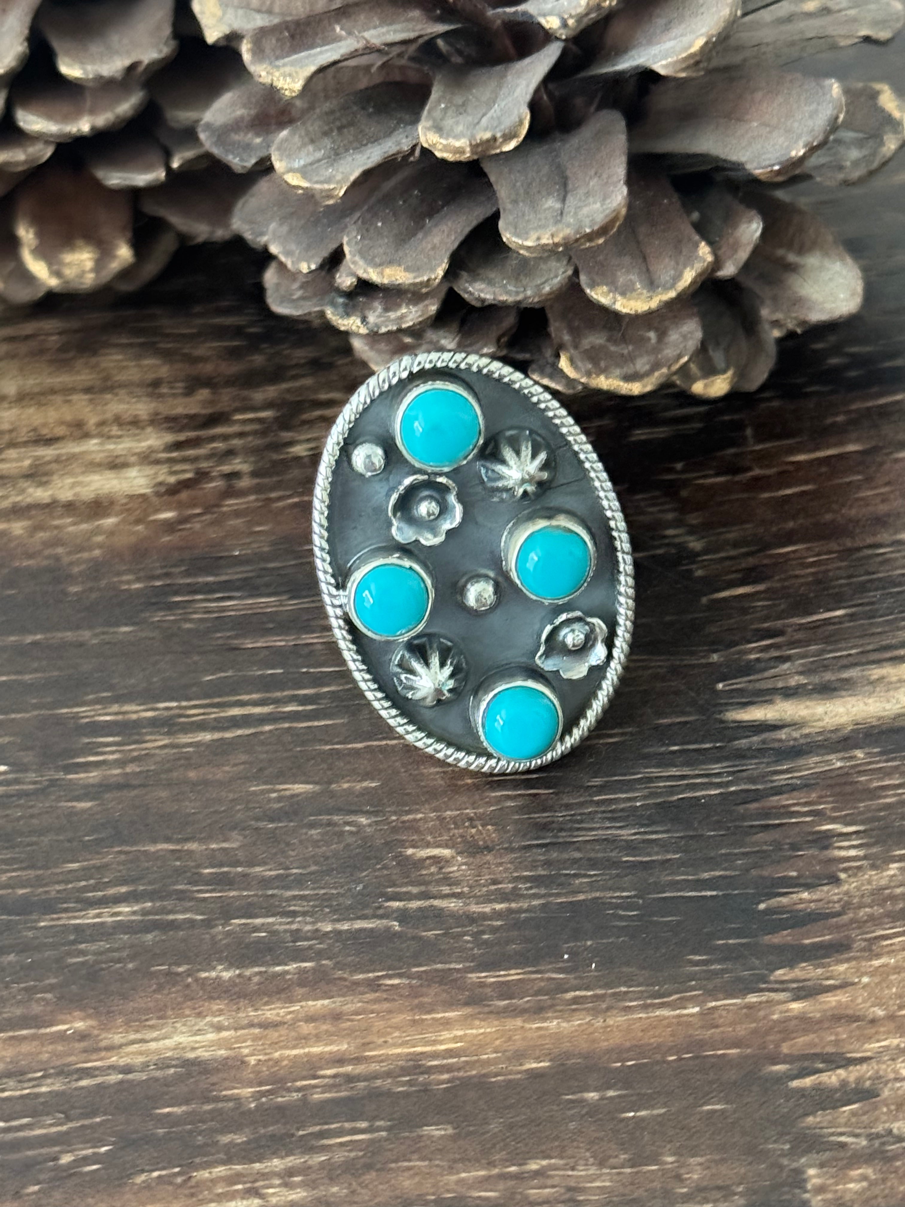 Southwest Handmade Kingman Turquoise & Sterling Silver Adjustable Ring