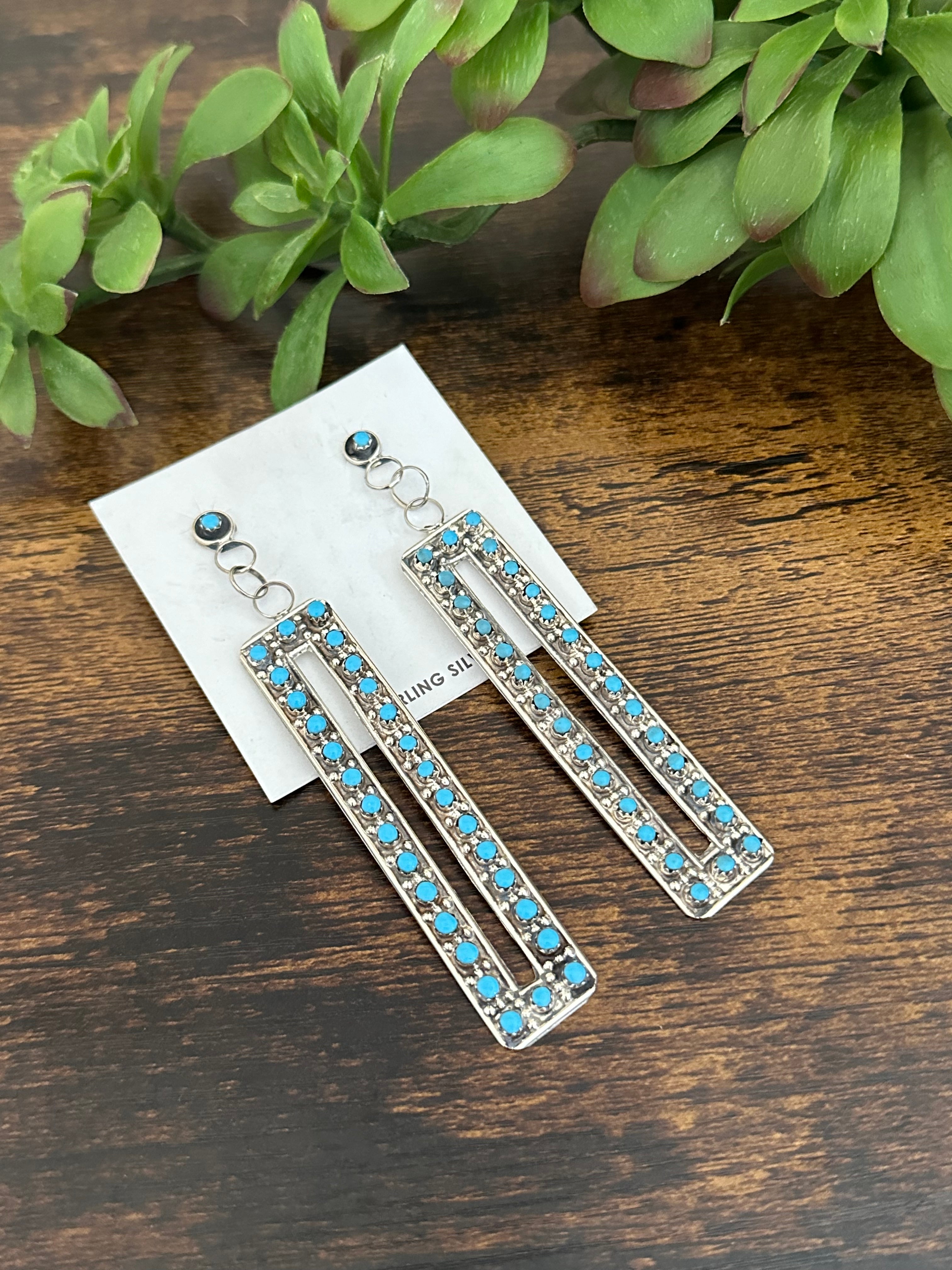 Joann Cheama Turquoise & Sterling Silver Post Dangle Earrings