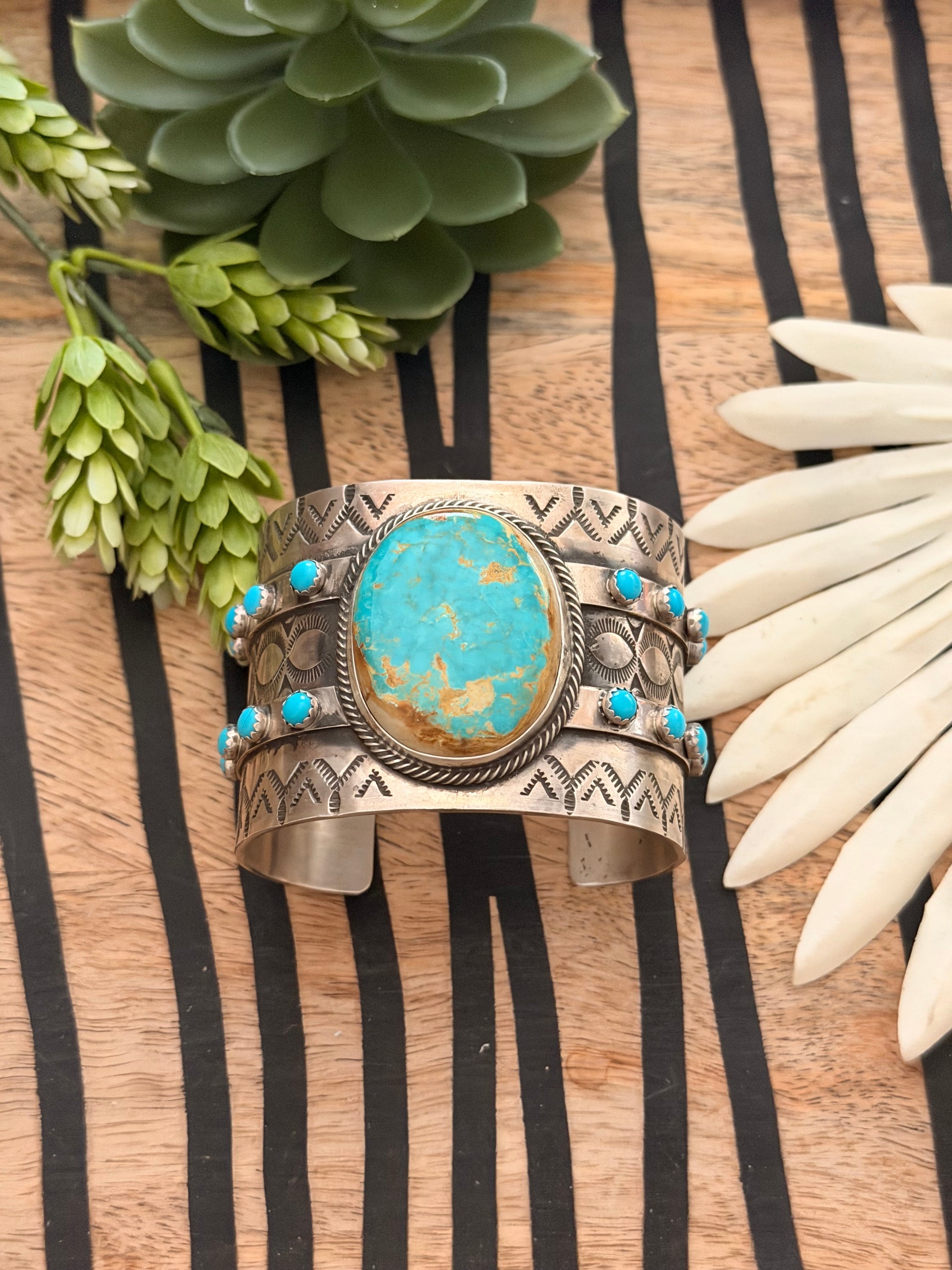 John Skeets Mixed Turquoise & Sterling Silver Cuff Bracelet