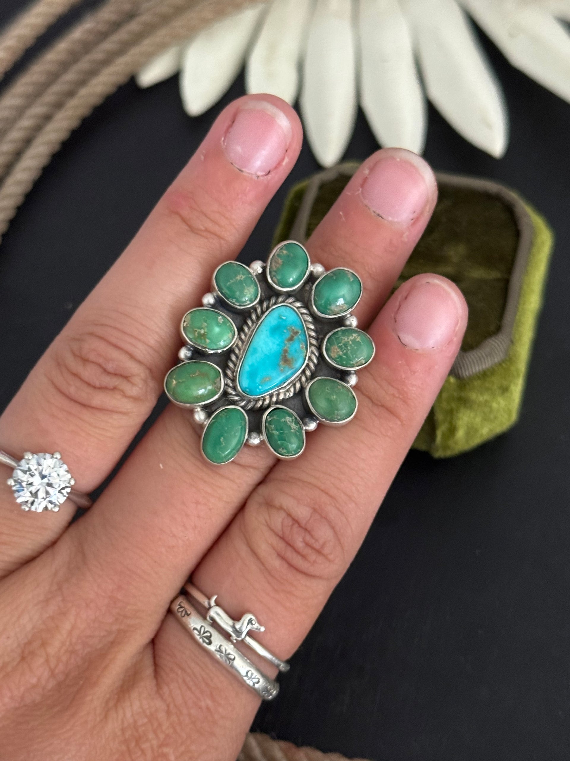 Southwest Made Multi Stone & Sterling Silver Adjustable Ring