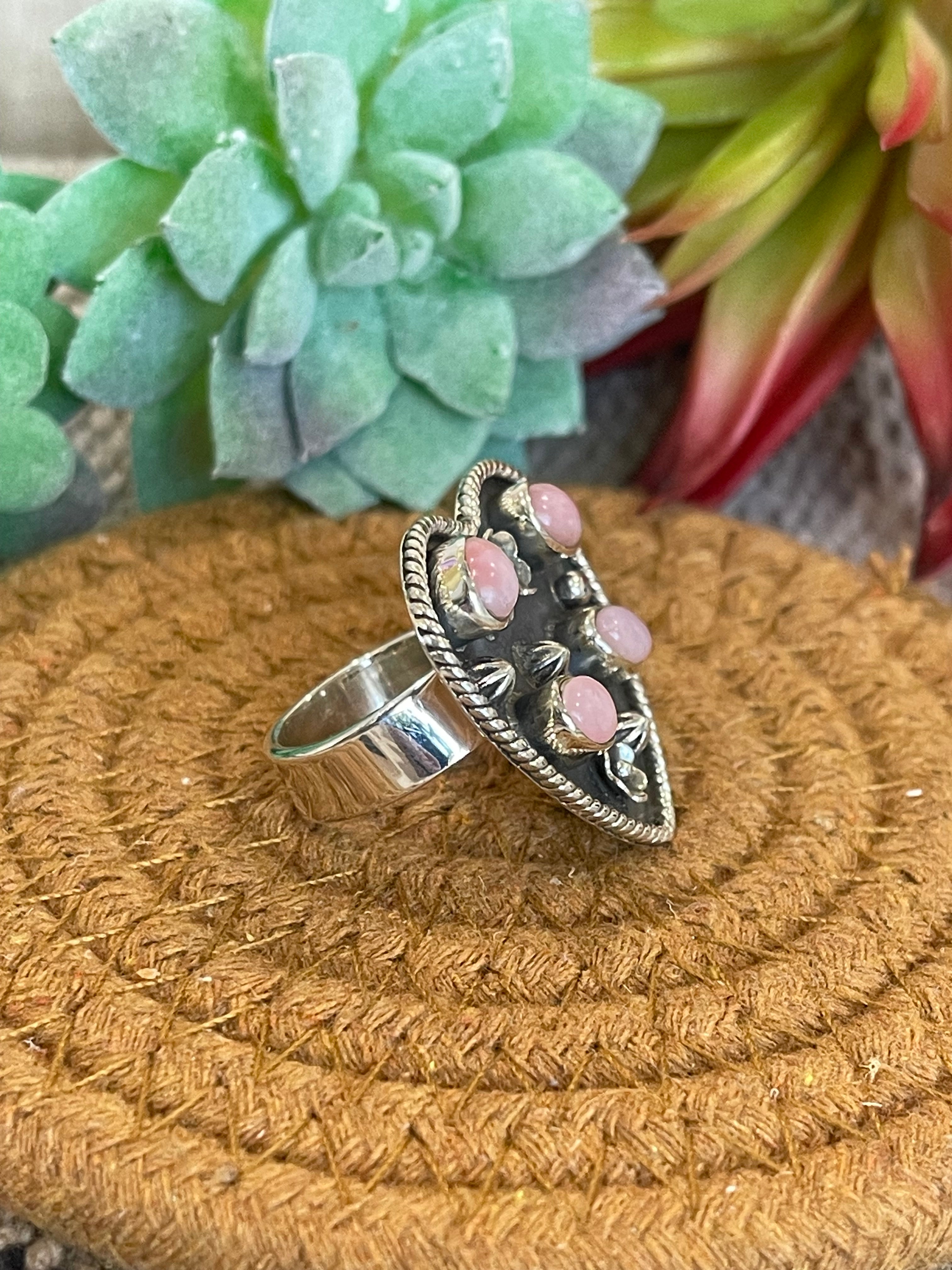 Southwest Handmade Pink Conch & Sterling Silver Adjustable Heart Ring