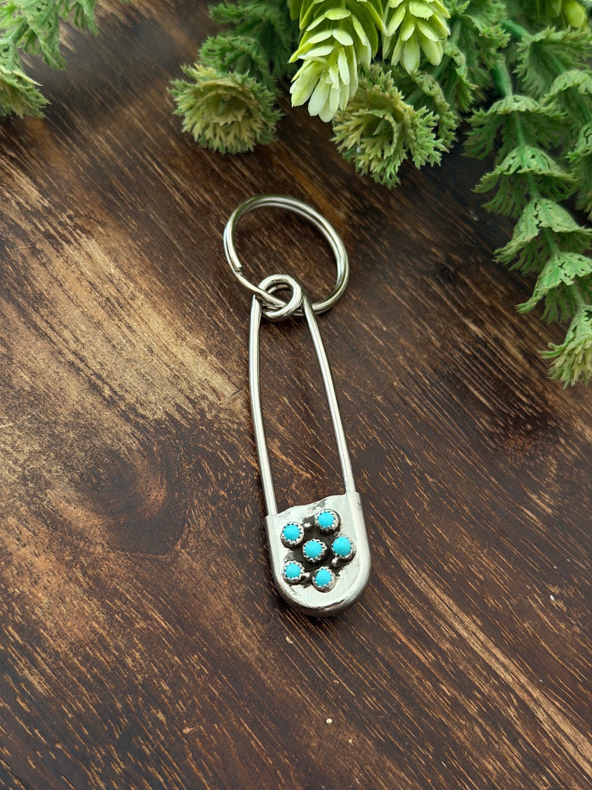 Navajo Made Kingman Turquoise & Sterling Silver Pin/Key Chain