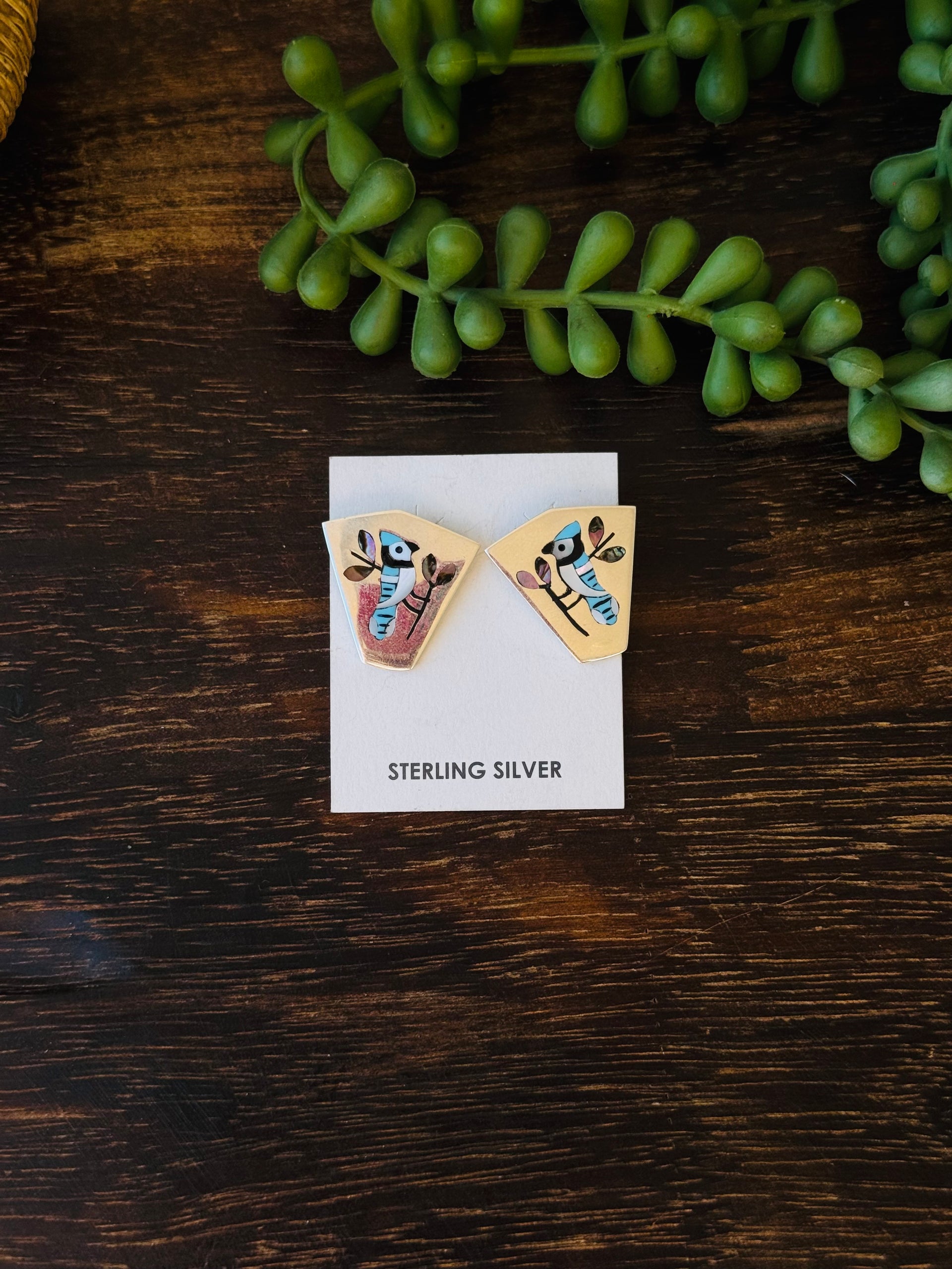 Sanford Edaakie Multi Stone & Sterling Silver Inlay Post Earrings