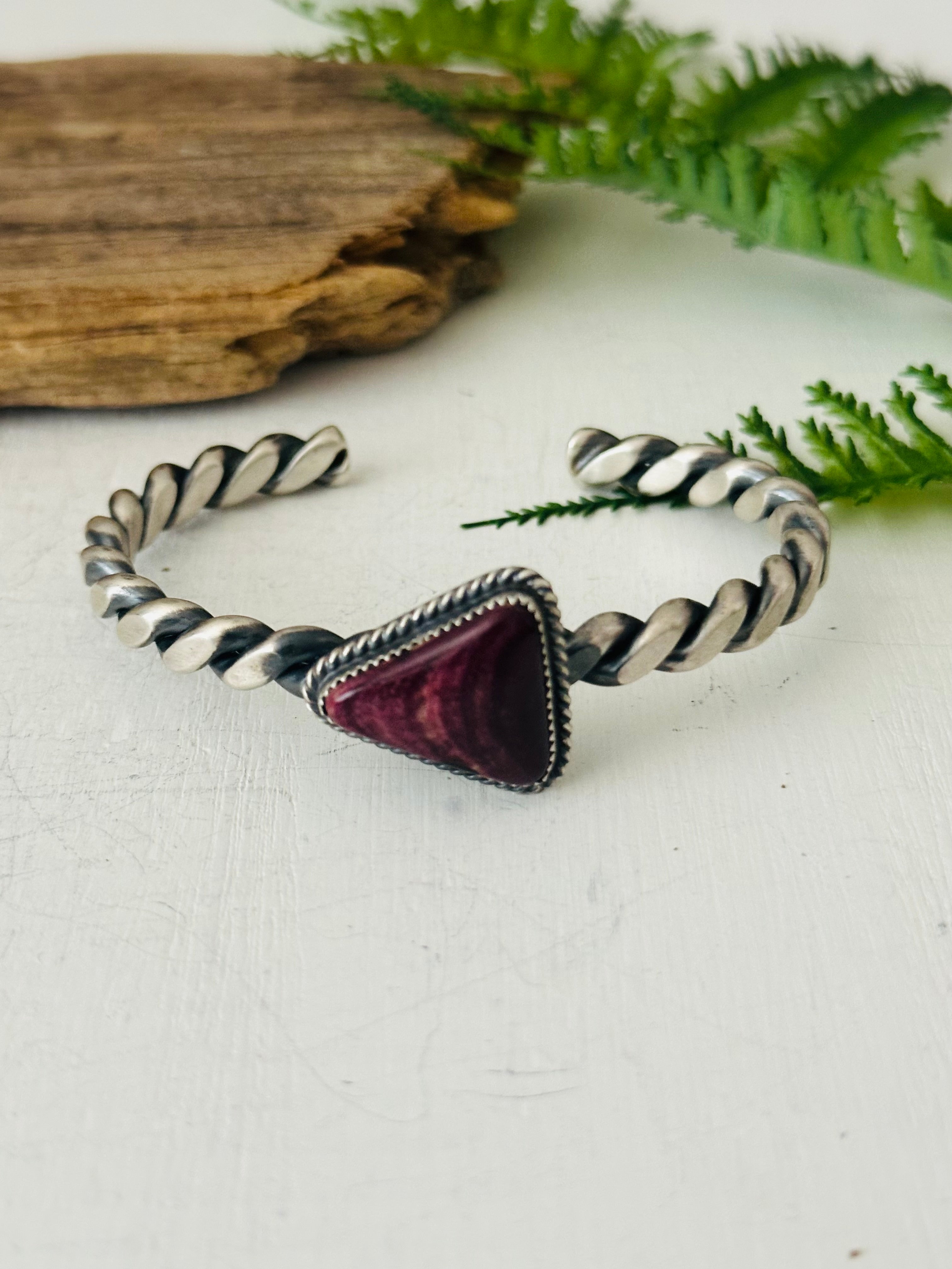 Navajo Made Purple Spiny Oyster & Sterling Silver Cuff Bracelet