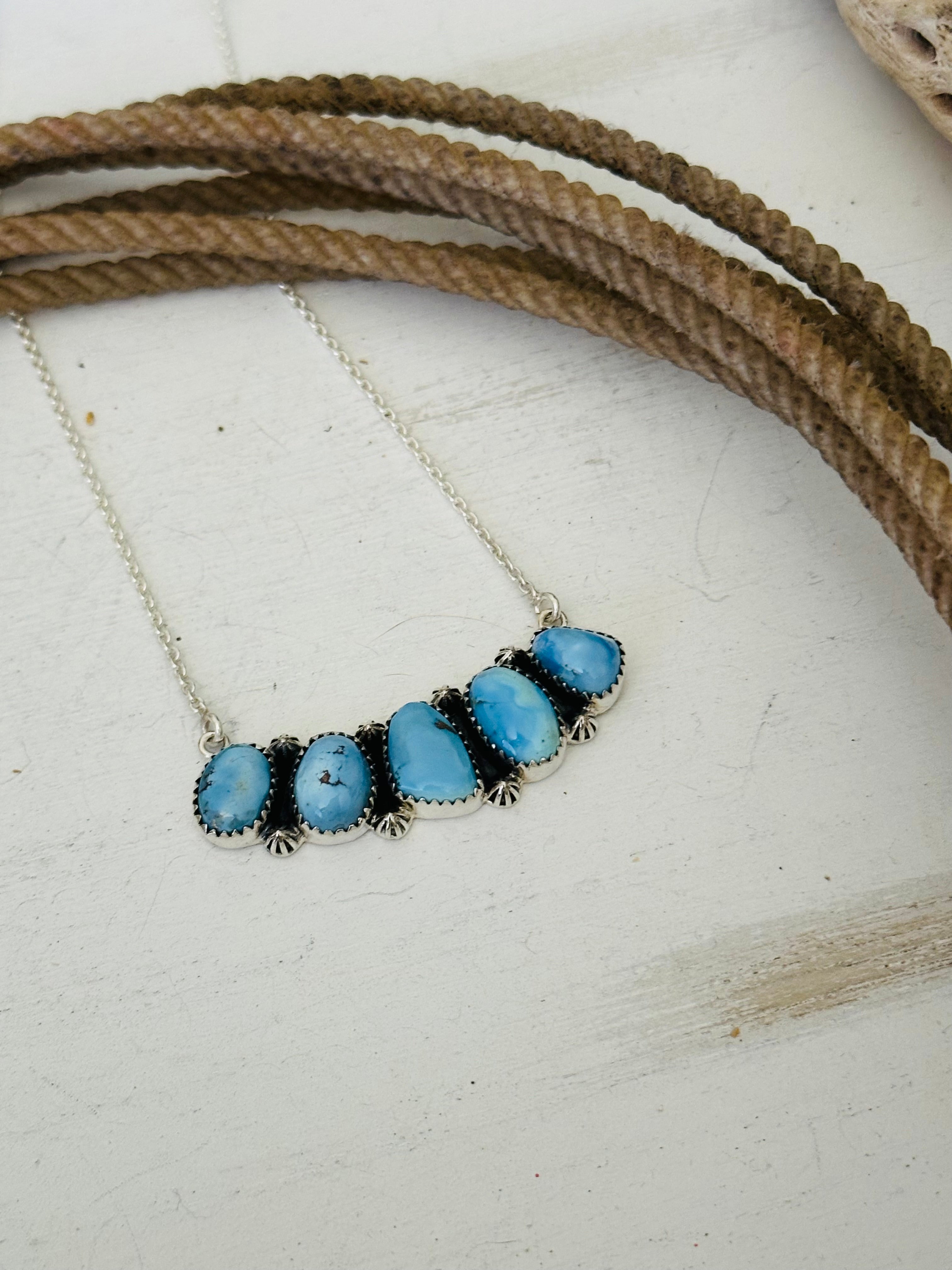 Southwest Handmade Golden Hills Turquoise & Sterling Silver Necklace