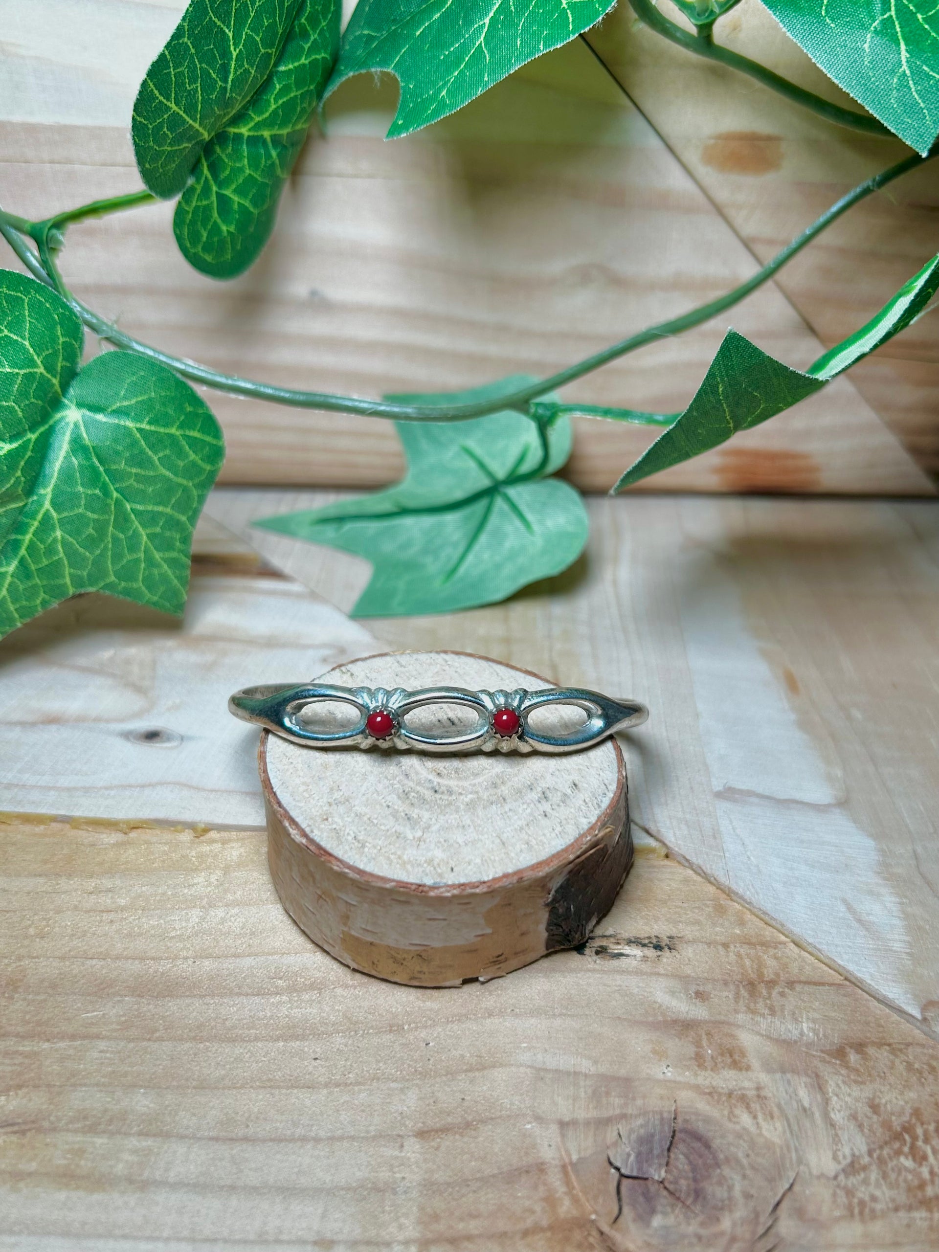 Navajo Made Coral & Sterling Silver Cuff Bracelet