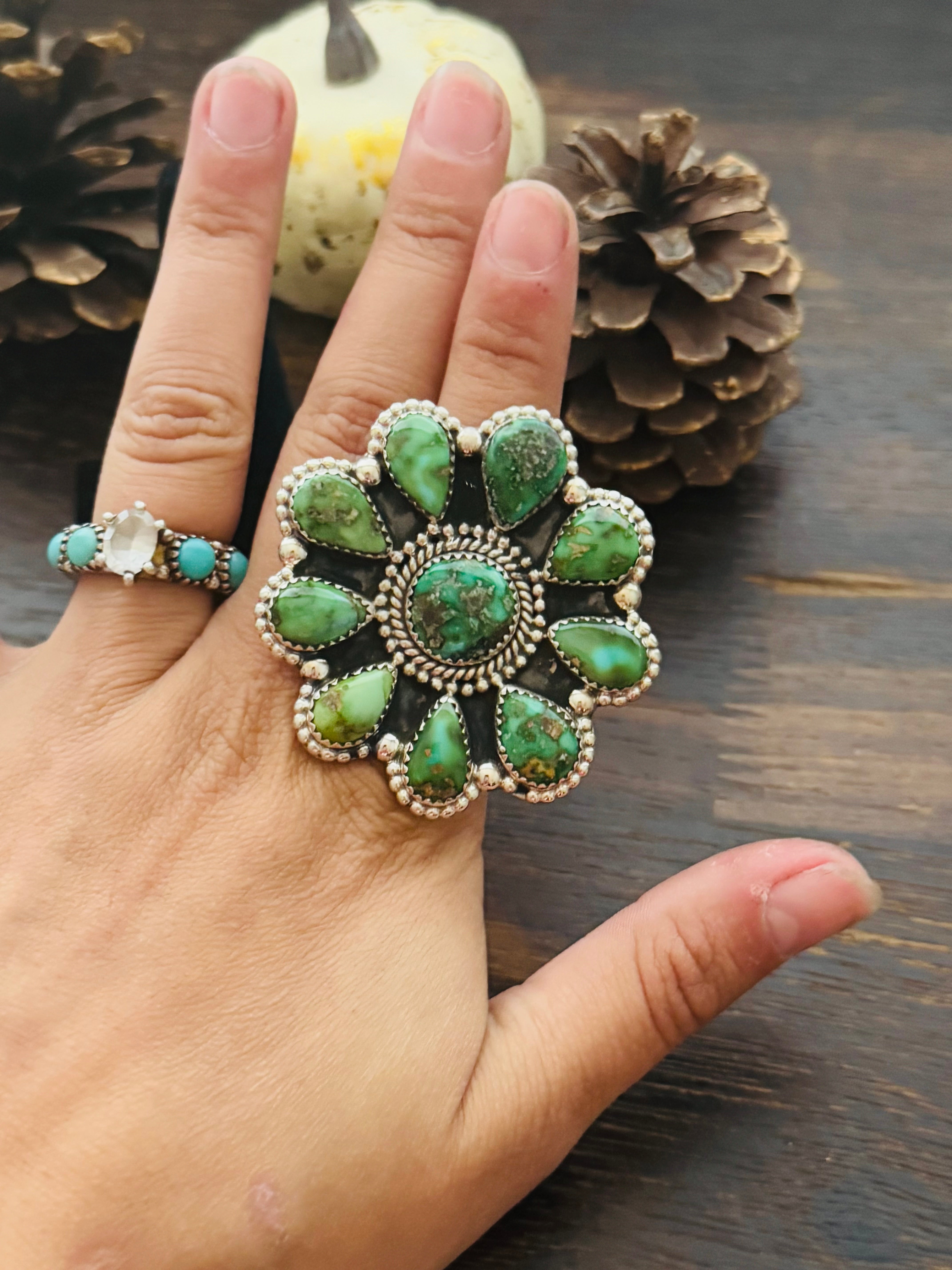 Southwest Handmade Sonoran Mountain Turquoise & Sterling Silver Adjustable Cluster Ring