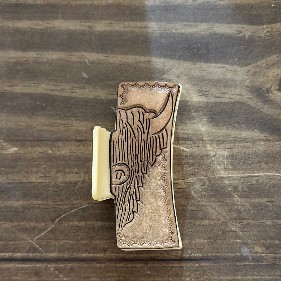 Genuine Tooled Leather Hair Clip