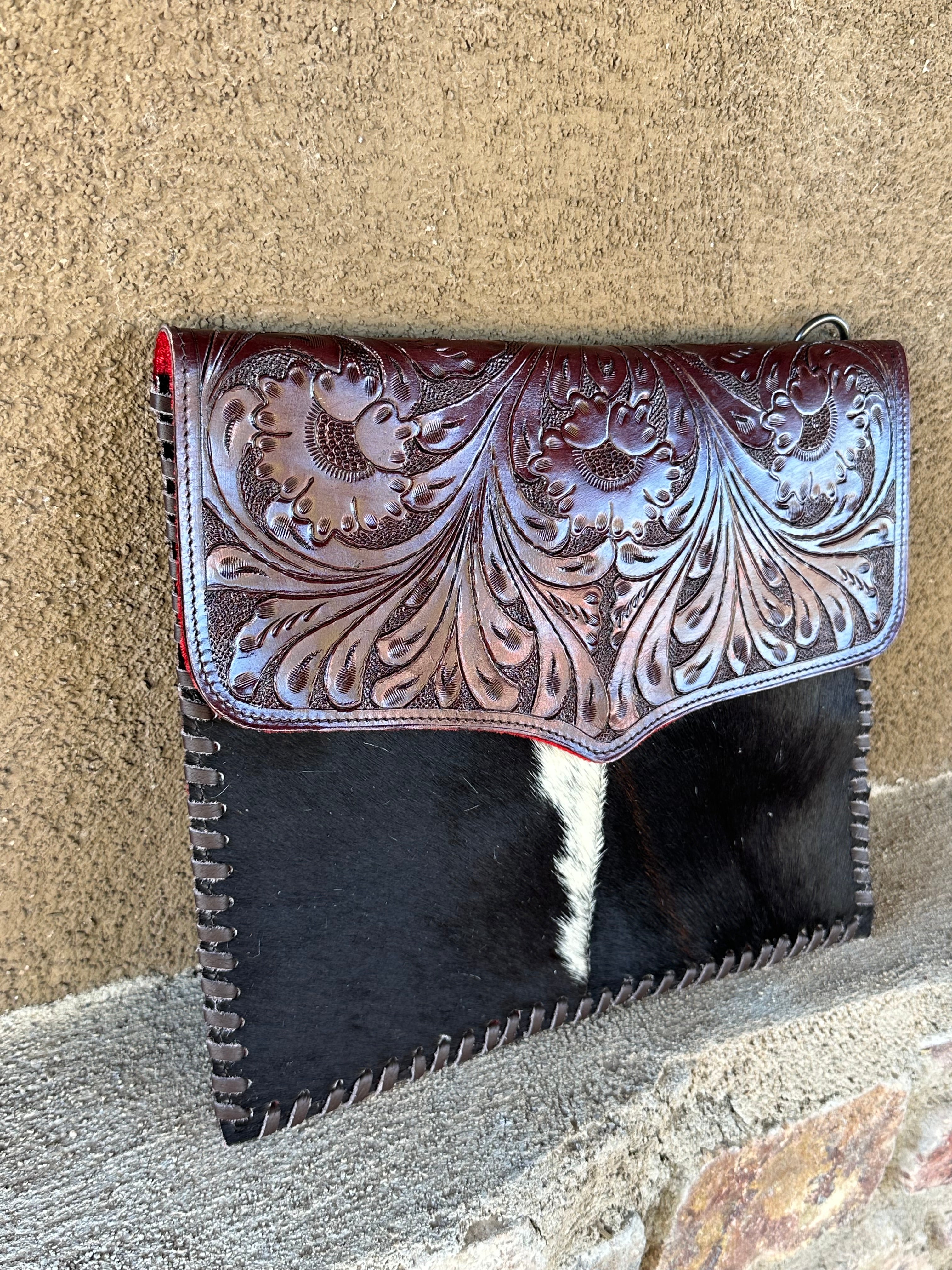 Genuine Tooled Leather & Cowhide Purse