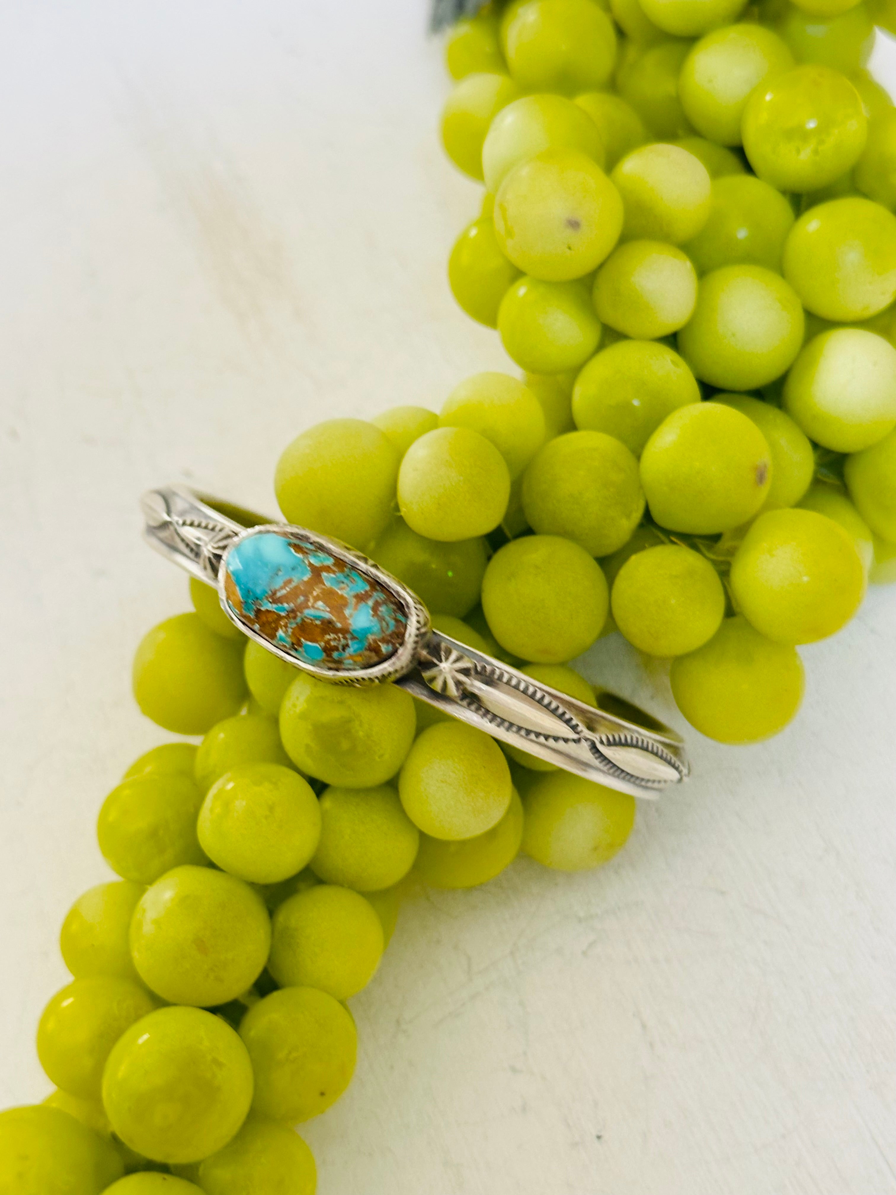 Navajo Natural Royston Turquoise & Sterling Silver Cuff Bracelet