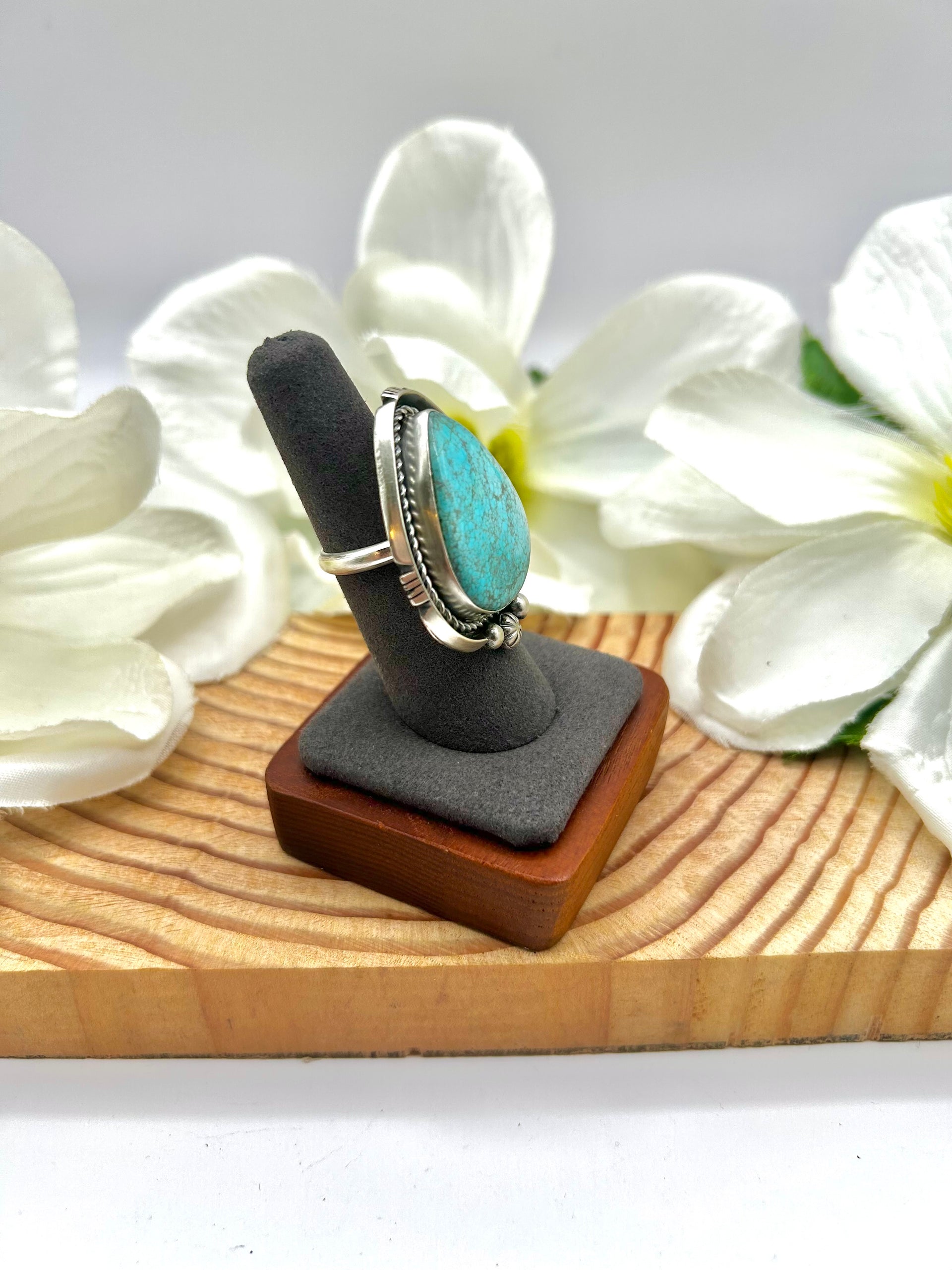Navajo Made Kingman Turquoise & Sterling Silver Adjustable Ring
