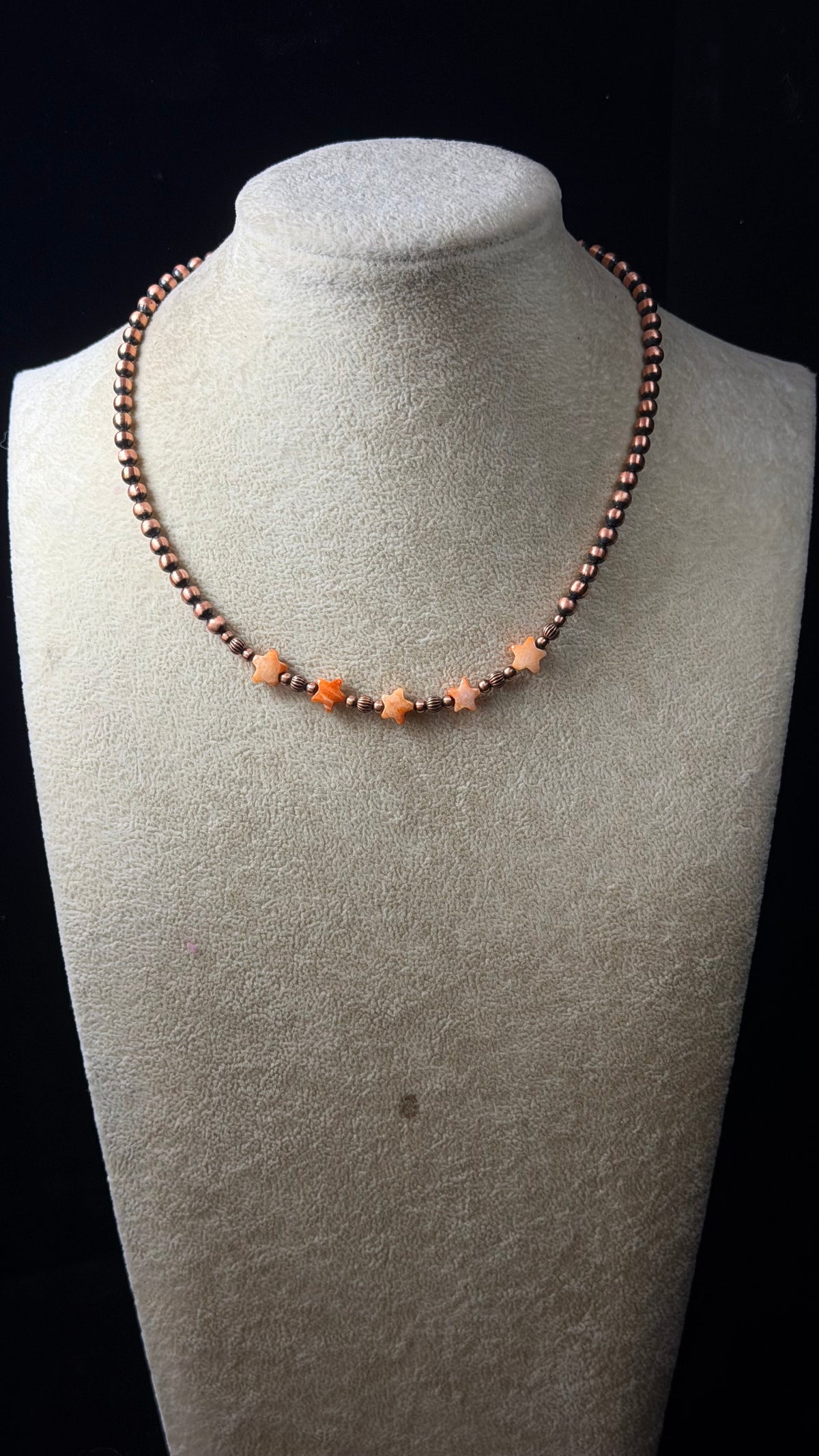 Navajo Strung Spiny Oyster & Copper Machine Made Beaded Pearl Star 14-16” Necklace